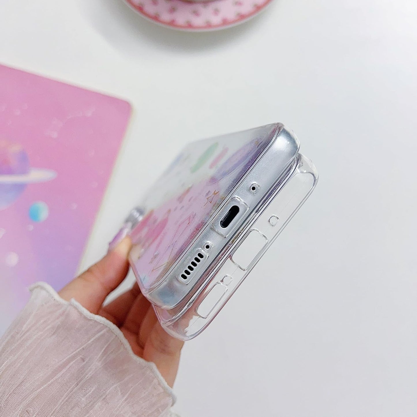 Compatible for Samsung Galaxy A53 Case, Cute Clear Cases with Design Stars and Moon Bling Glitter Planet Aesthetic Soft Silicone Shockproof Cover Women Girls for Samsung A53 6.5'', Space