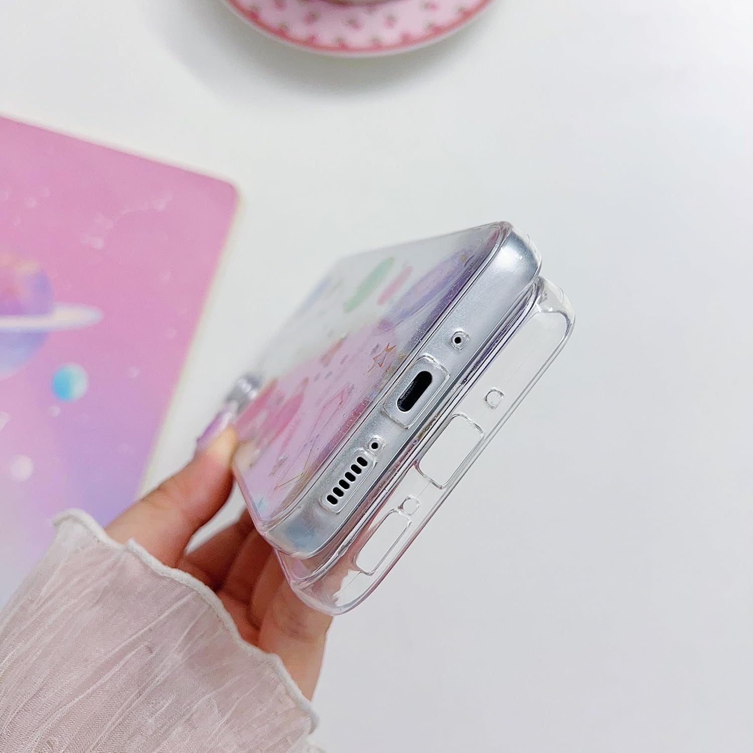 Compatible for Samsung Galaxy A53 Case, Cute Clear Cases with Design Stars and Moon Bling Glitter Planet Aesthetic Soft Silicone Shockproof Cover Women Girls for Samsung A53 6.5'', Space