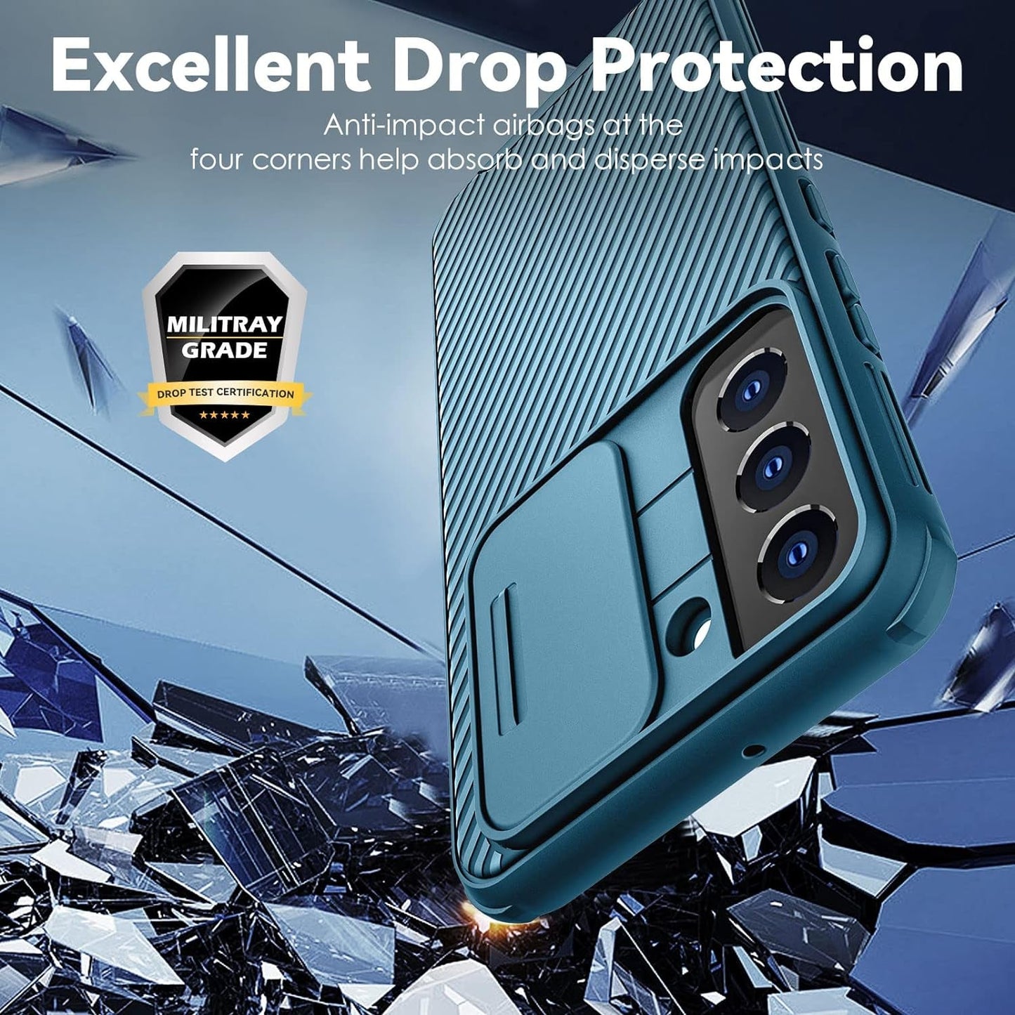 Cloudvalley for Galaxy S22 plus Case with Slide Camera Cover, Slim Shockproof Protective Phone Cases with Sliding Camera Lens Protection for Galaxy S22+ 6.6 Inches 5G (2022) - Blue