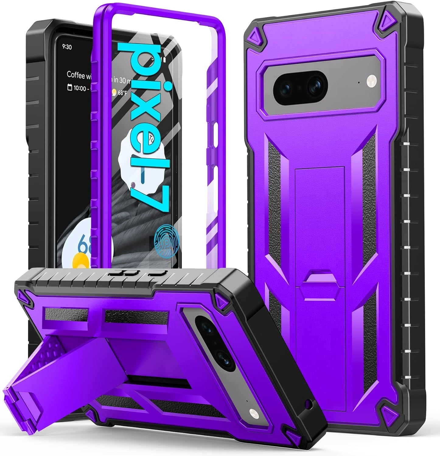 FNTCASE for Google Pixel 7 Case: Built-In Screen Protector & Kickstand | Full-Body Dual Layer Rugged Heavy Duty Protection | Military Shockproof Cell Phone Protective Cover 5G - Purple  FNTCASE Purple  