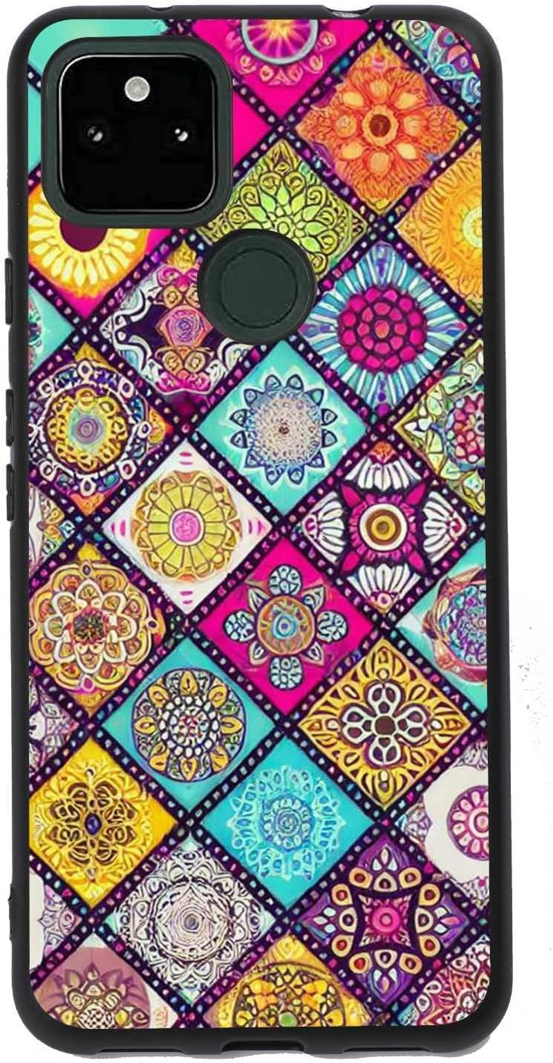 Compatible with Google Pixel 5A 5G Anime Case, Anime Nature Landscape Collage Pattern for Google Case Men Women, Soft Silicone Trendy Shockproof Case for Google  taciengbo Colorful Mandala Flower  