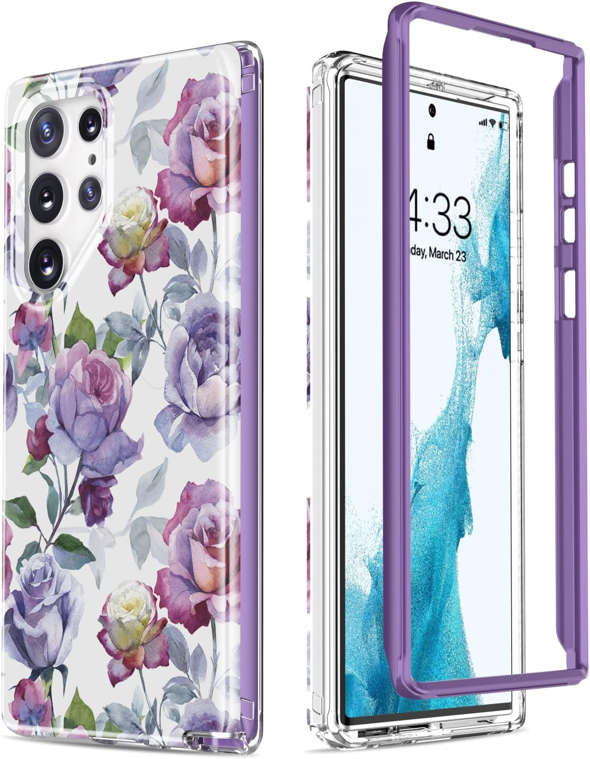 Esdot Compatible with Samsung Galaxy S22 Ultra Case,Passing 21Ft Drop Test,With Fashion Designs for Women Girls,Protective Phone Case for Galaxy S22 Ultra 6.8" Elegant Purple Marble