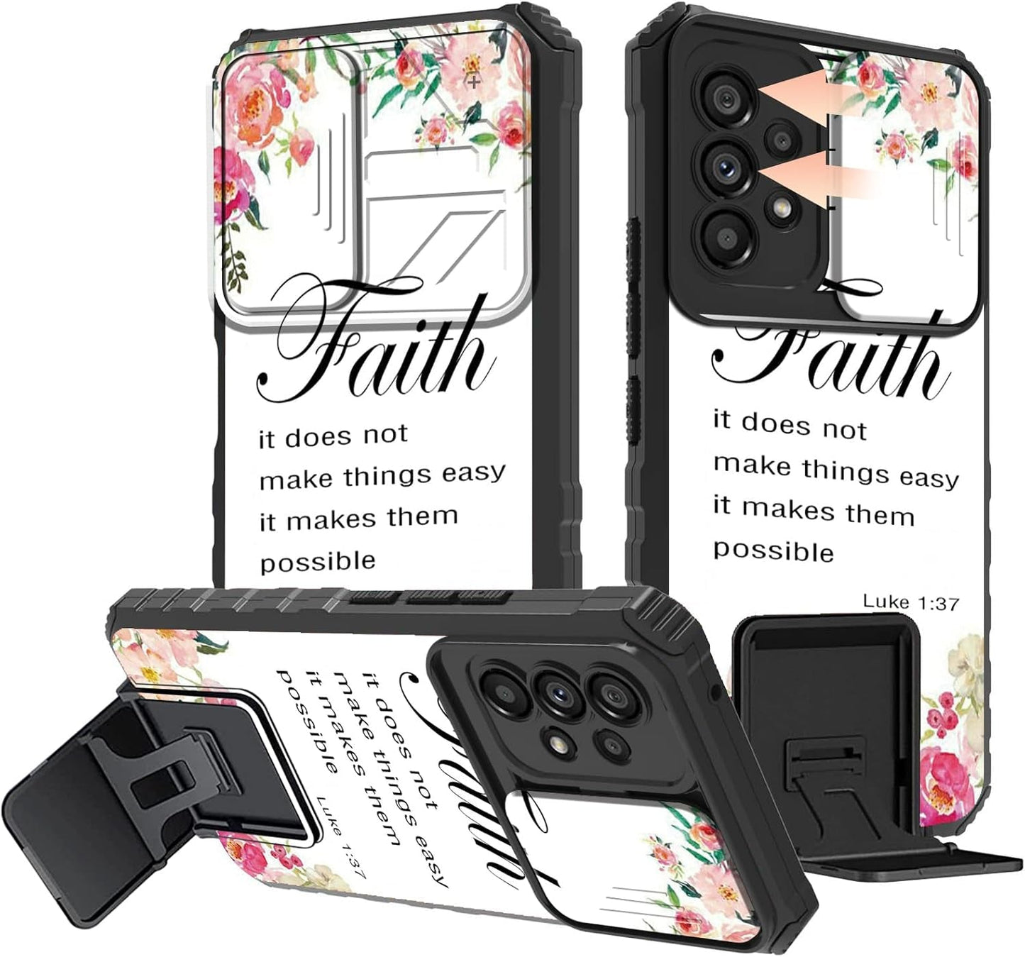 Galaxy A53 5G Phone Case with Slide Camera Cover Built-In Stand Kickstand Dual Layer Hybrid Shockproof Protective Case for Samsung Galaxy A53 5G, Retro Audio Cassette