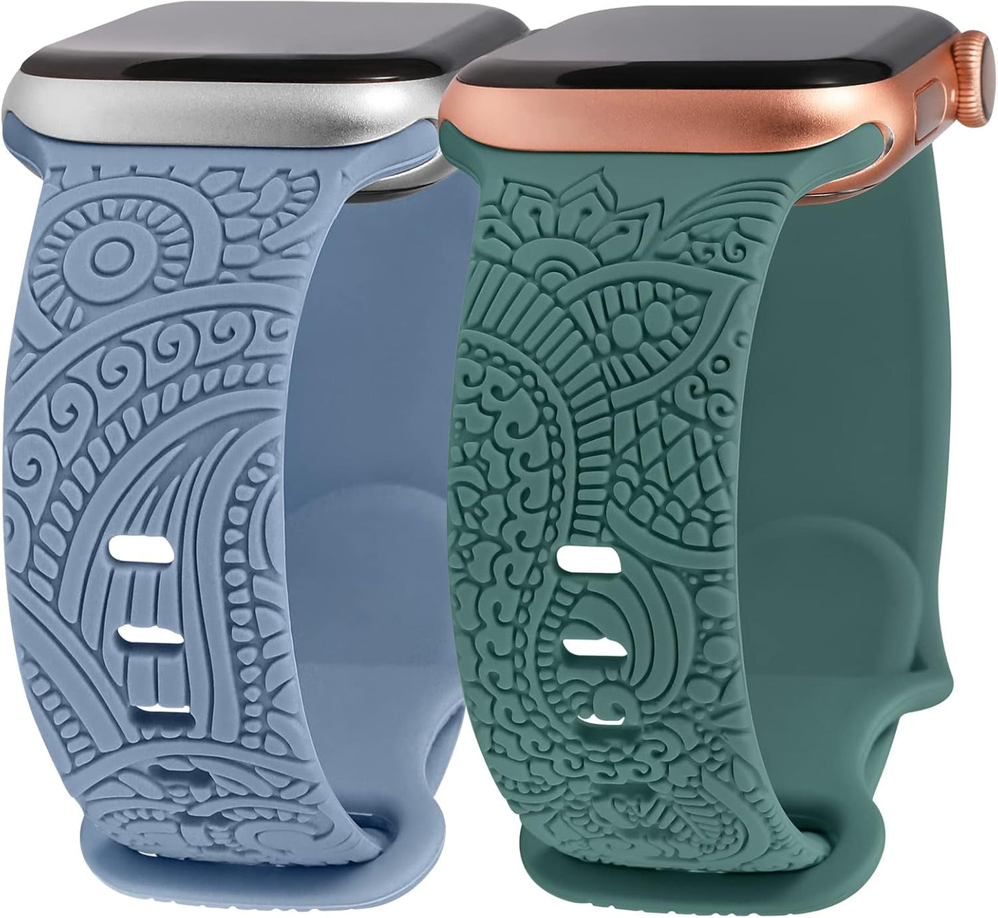 2 Packs Boho Engraved Bands Compatible with Apple Watch Bands 41Mm 40Mm 38Mm 45Mm 44Mm 42Mm 49Mm Women Girls Men, Silicone Sport Fancy Dressy Cute Strap for Iwatch Series 9/Ultra/Se/8/7/6/5/4/3/2/1