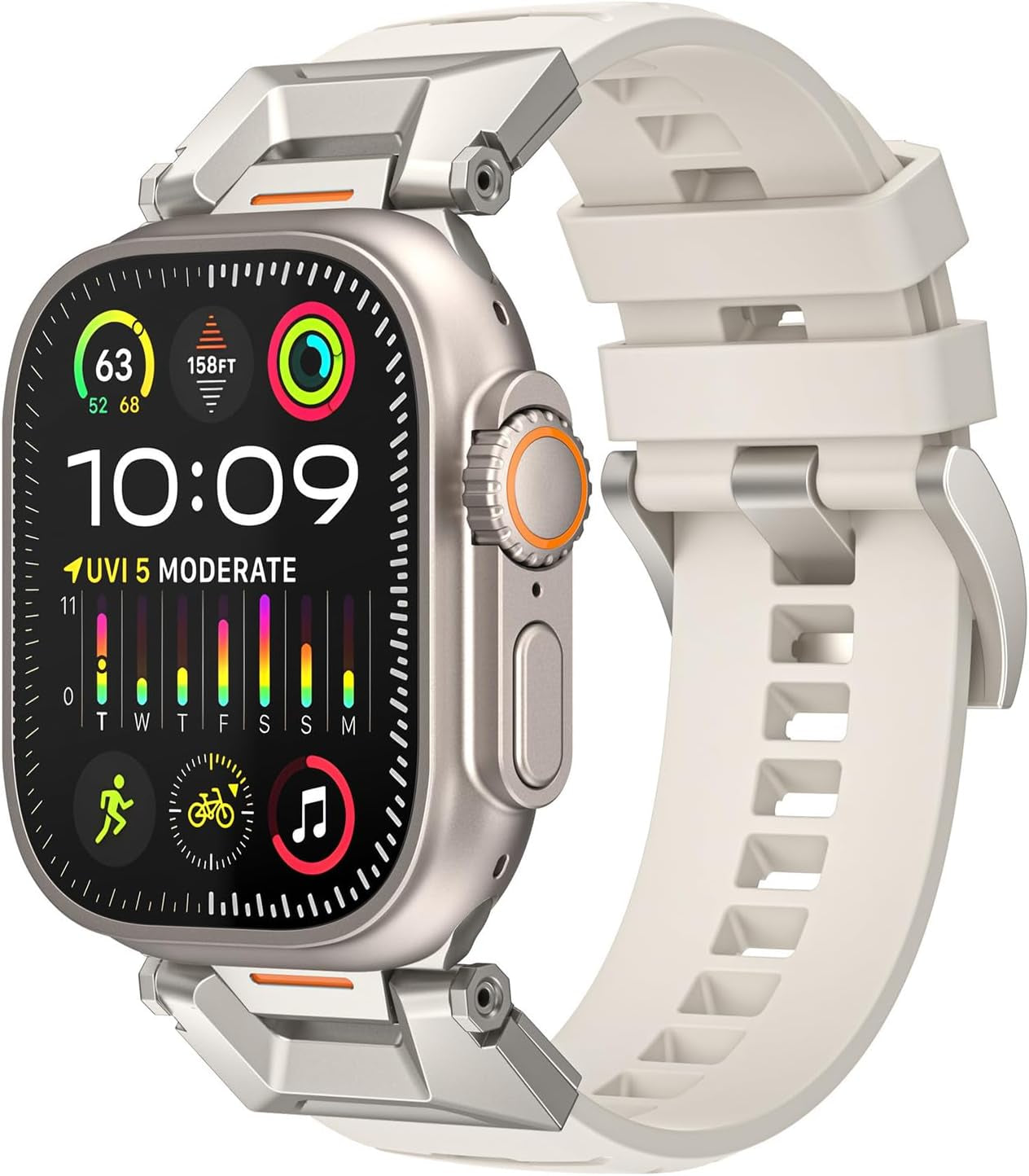 Fluororubber Sport Watch Band Compatible with Apple Watch Ultra 2/Ultra Band 49Mm 45Mm 44Mm 42Mm for Men, Rugged Strap with Stainless Steel Metal Connector for Watch Ultra Series SE 9 8 7 6 5 4 3