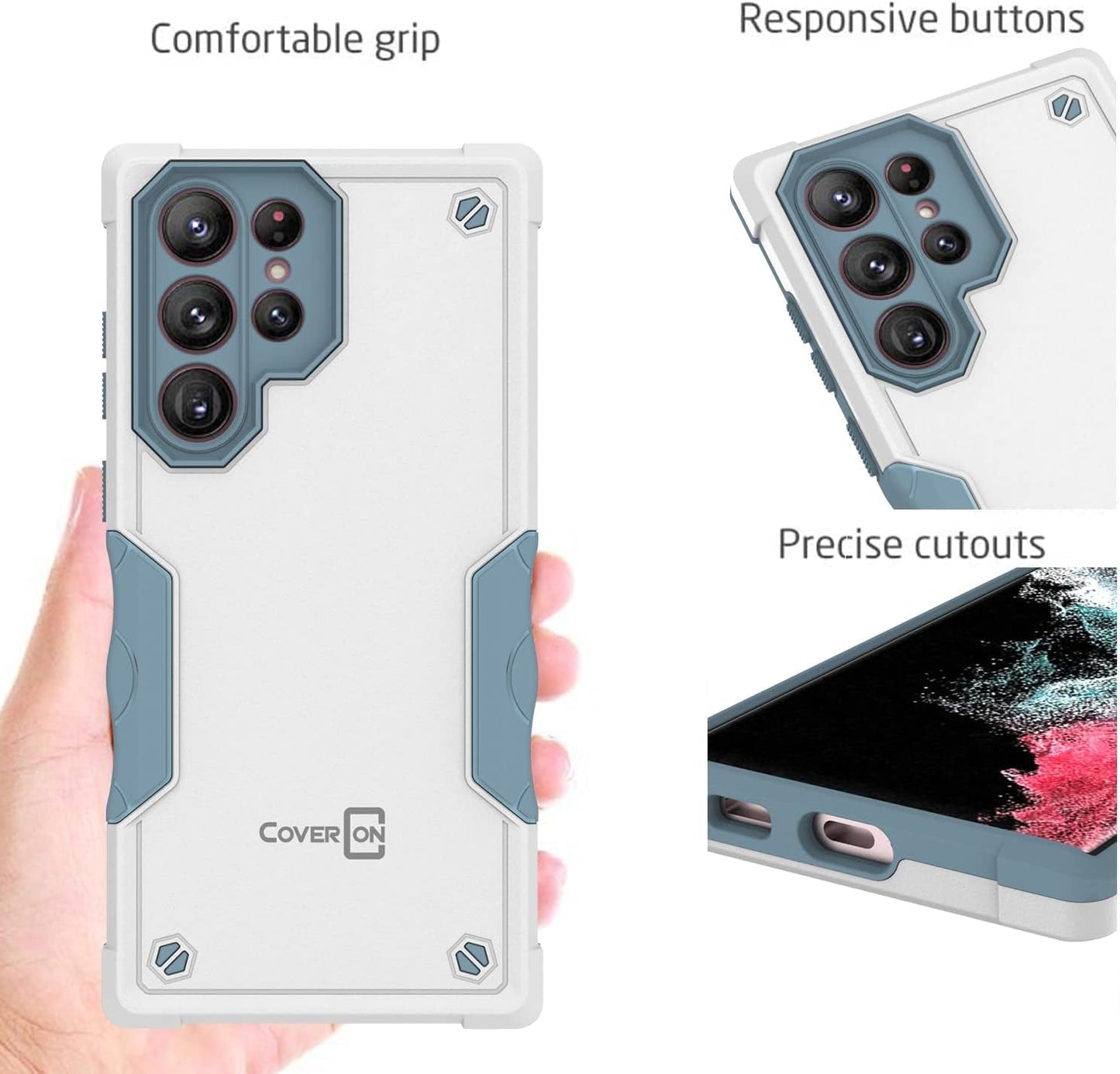 Coveron Rugged Designed for Samsung Galaxy S22 Ultra Case, Military Grade Heavy Duty Phone Cover Grip - Pearl White