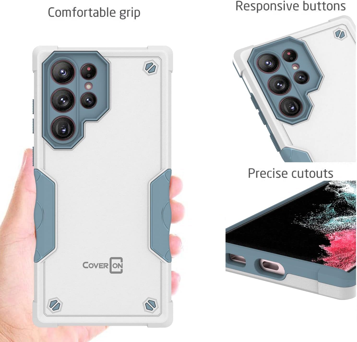 Coveron Rugged Designed for Samsung Galaxy S22 Ultra Case, Military Grade Heavy Duty Phone Cover Grip - Pearl White