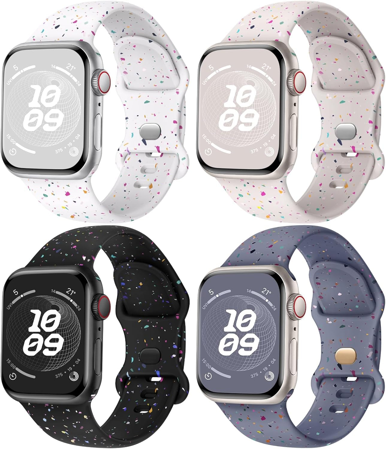 4 Pack Sport Band Compatible with Apple Watch Band 38Mm 40Mm 41Mm 42Mm 44Mm 45Mm 49Mm for Women Men, Recycled Plastic Soft Silicone Strap for Iwatch Series 9 8 7 6 5 4 3 2 1 Ultra SE
