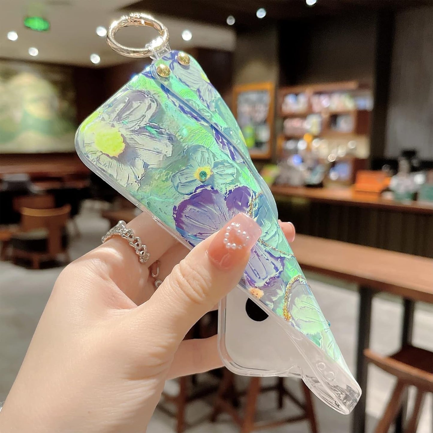 For S22 Phone Case, Galaxy S22 Case for Elegant Cute Flower Petals with Wrist Band Kickstand Ultra Slim IMD Soft TPU Shockproof Protection Holder Cover for Samsung S22