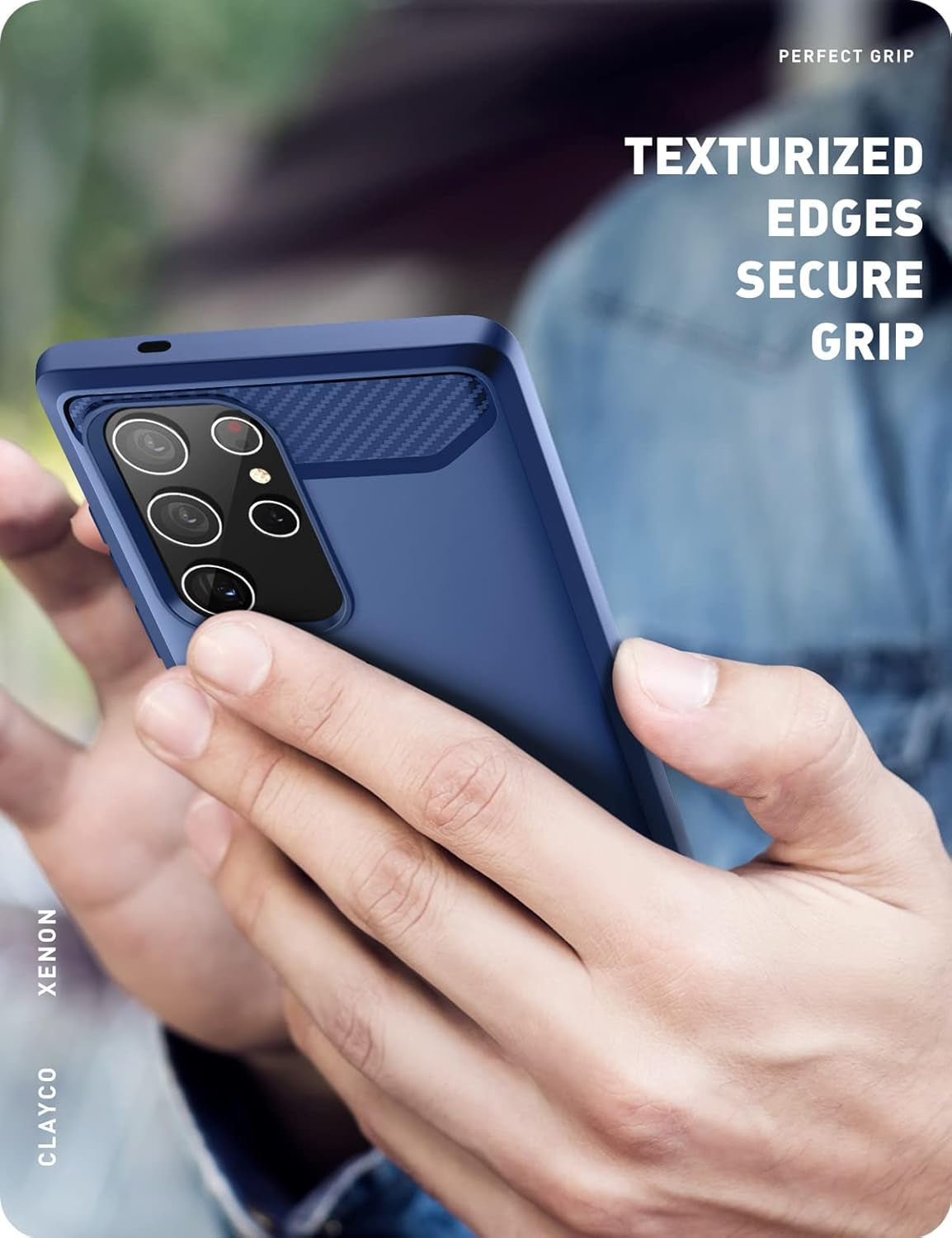 Clayco Xenon Case for Samsung Galaxy S22 Ultra 5G, [Built-In Screen Protector] Full-Body Rugged Cover Compatible with Fingerprint Reader, 6.8 Inch 2022 Release (Blue)