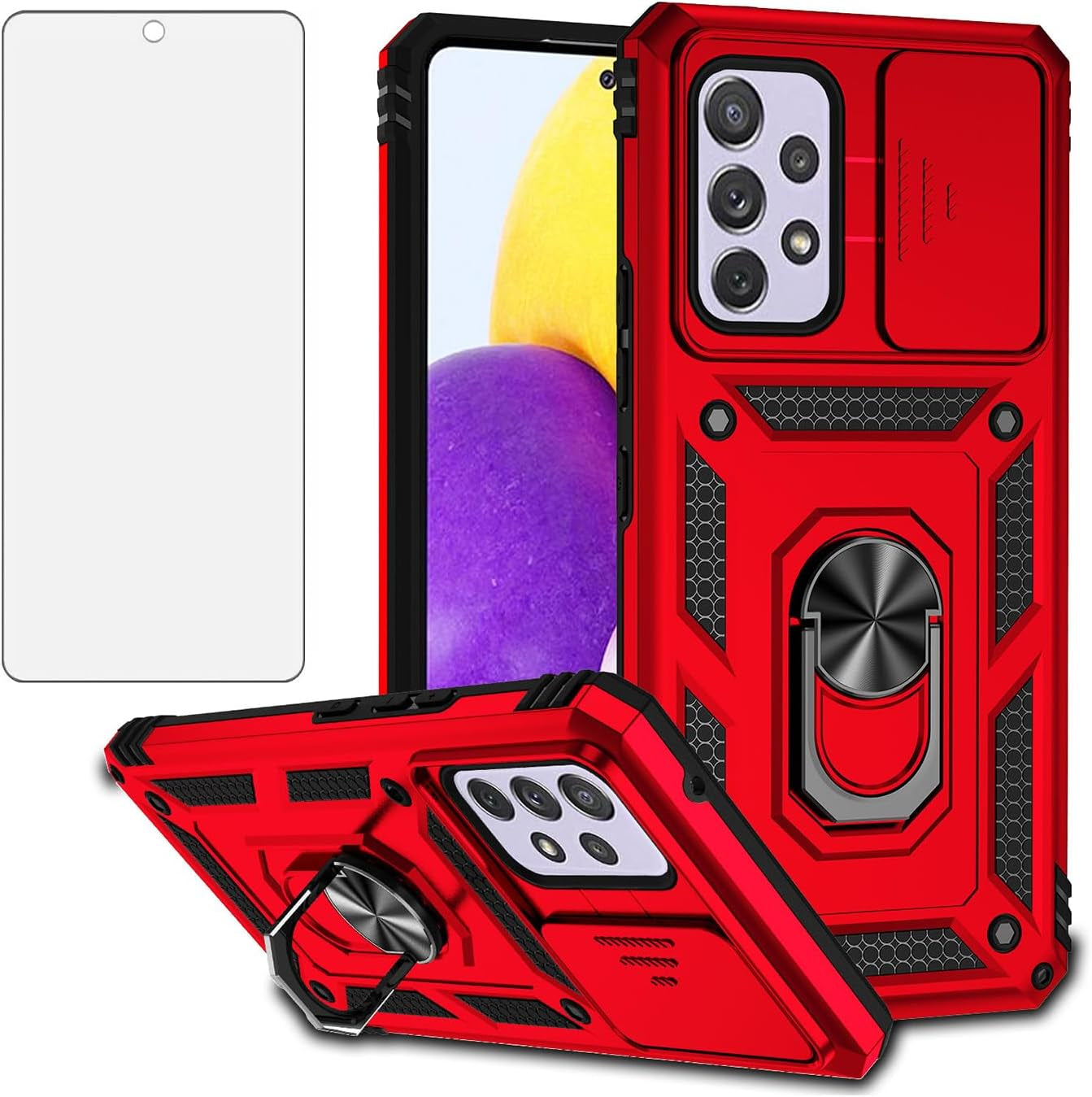 Asuwish Phone Case for Samsung Galaxy A53 5G with Tempered Glass Screen Protector and Slim Stand Hybrid Heavy Duty Rugged Protective Cell Cover a 53 G5 53A SM A536U 6.5" 2022 Women Men Red