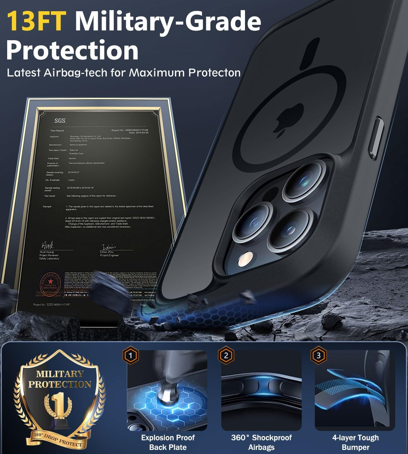 Bosskiss Ultra Strong Magnetic for Iphone 15 Pro Case, [Compatible with Magsafe] [Glass Screen + Camera Protector] Slim Translucent Matte Shockproof Case for Iphone 15 Pro Case 6.1 Inch, Black  BossKiss   