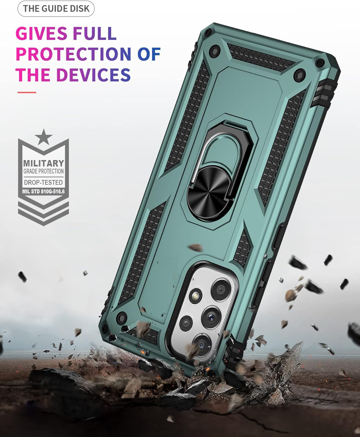 For Samsung Galaxy A53 5G Case with Screen Protector,Ring Kickstand Heavy Duty Protection Dual Layer Military Grade Drop Proof Protective Cover Hard Shell Phone Case for Samsung A53 5G (Green)
