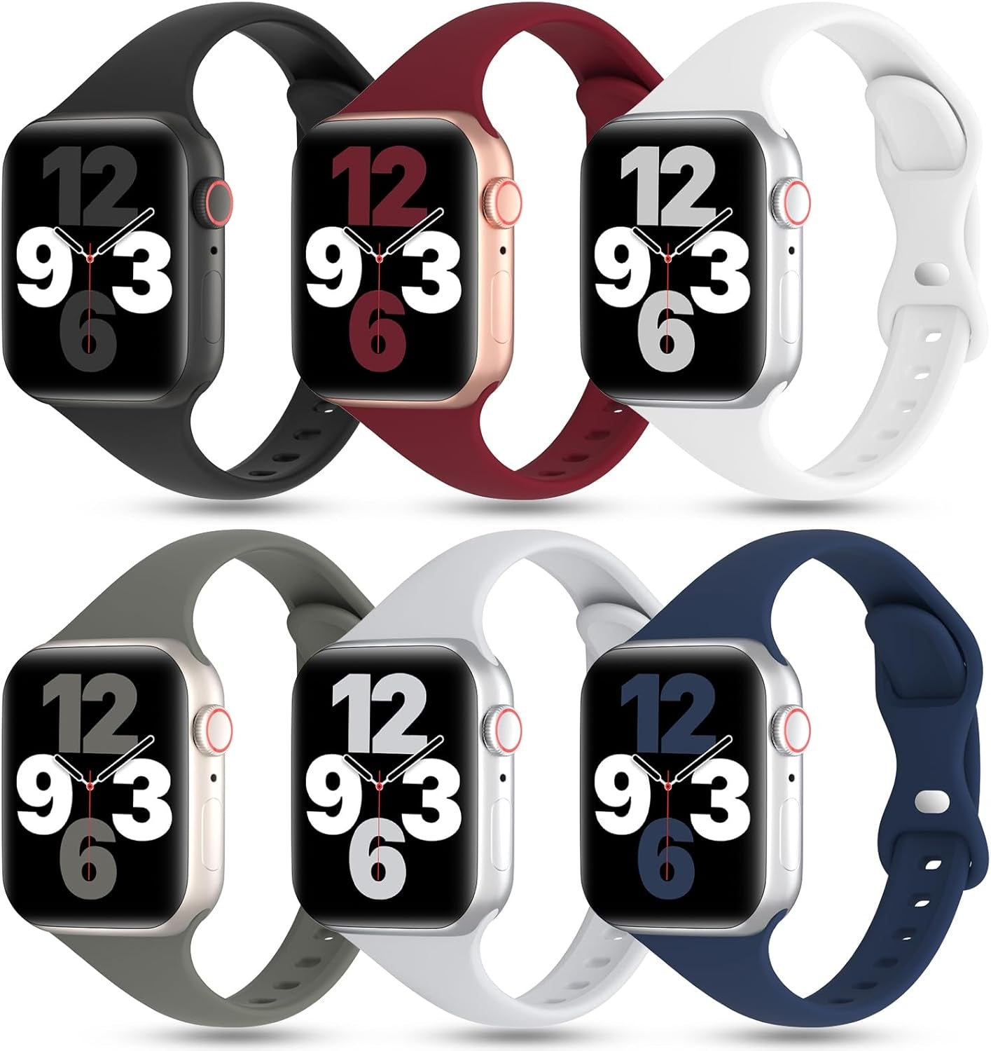 6 Pack Thin Bands Compatible with Apple Watch Band 38Mm 40Mm 41Mm 42Mm 44Mm 45Mm 49Mm Women Men, Sports Silicone Narrow Strap Slim Wristband for Iwatch Series 9 8 SE 7 6 5 4 3 2 1 Ultra