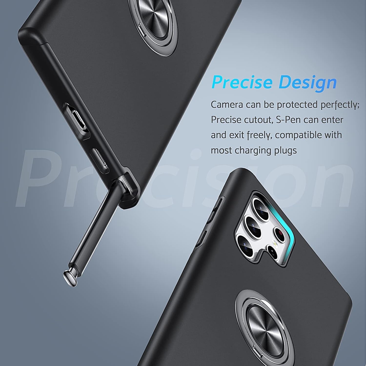 Anqrp Hidden Series Galaxy S22 Ultra Case 5G,[No Fall-Off Kickstand] 360°Metal Ring, 15Ft Military Grade Shockproof Protective Phone Case Designed for Samsung Galaxy S22 Ultra, Black