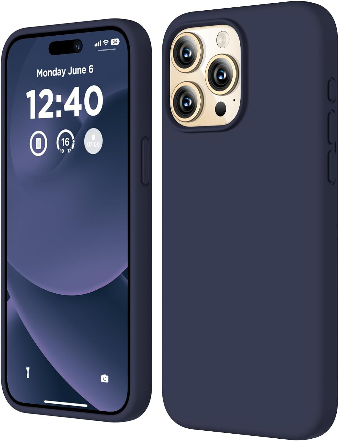 COFFKER Compatible with Iphone 15 Pro Case, Liquid Silicone Case, Full Body Shockproof Protective Cover Slim Thin Phone Case with Soft Anti-Scratch Microfiber Lining, 6.1 Inch-Orange  COFFKER Midnight Blue  