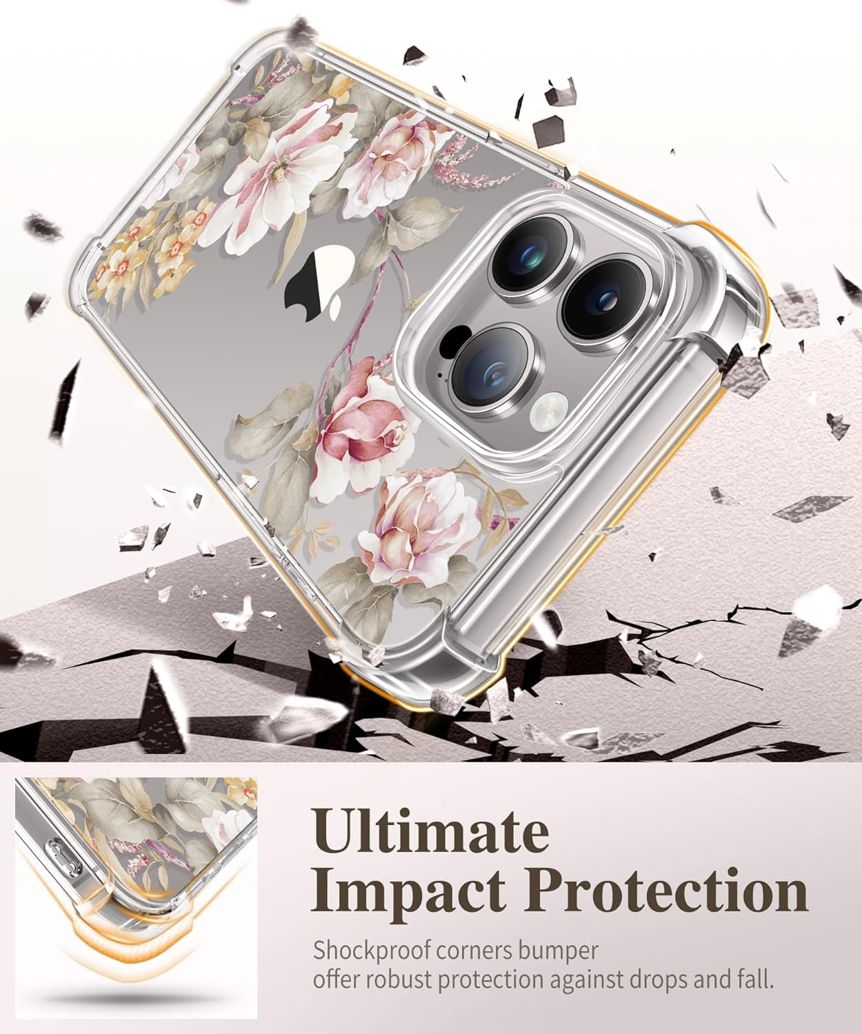 GVIEWIN for Iphone 15 Pro Case Floral, with Screen Protector+Camera Lens Protector, [Not Yellowing] Slim Shockproof Clear Phone Protective Cover for Women, Flower Pattern Design (Ranunculus/Pink)  GVIEWIN   