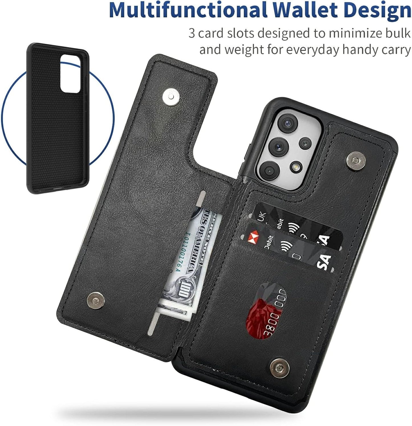 Case for Samsung 53 5G 6.5" Wallet Phone, Credit Card Holder Slots Cover & Hard PC Shockproof Soft Silicone Dual Layer Protection Flip Case for Samsung Galaxy A53 5G 2022, Moon Wolf