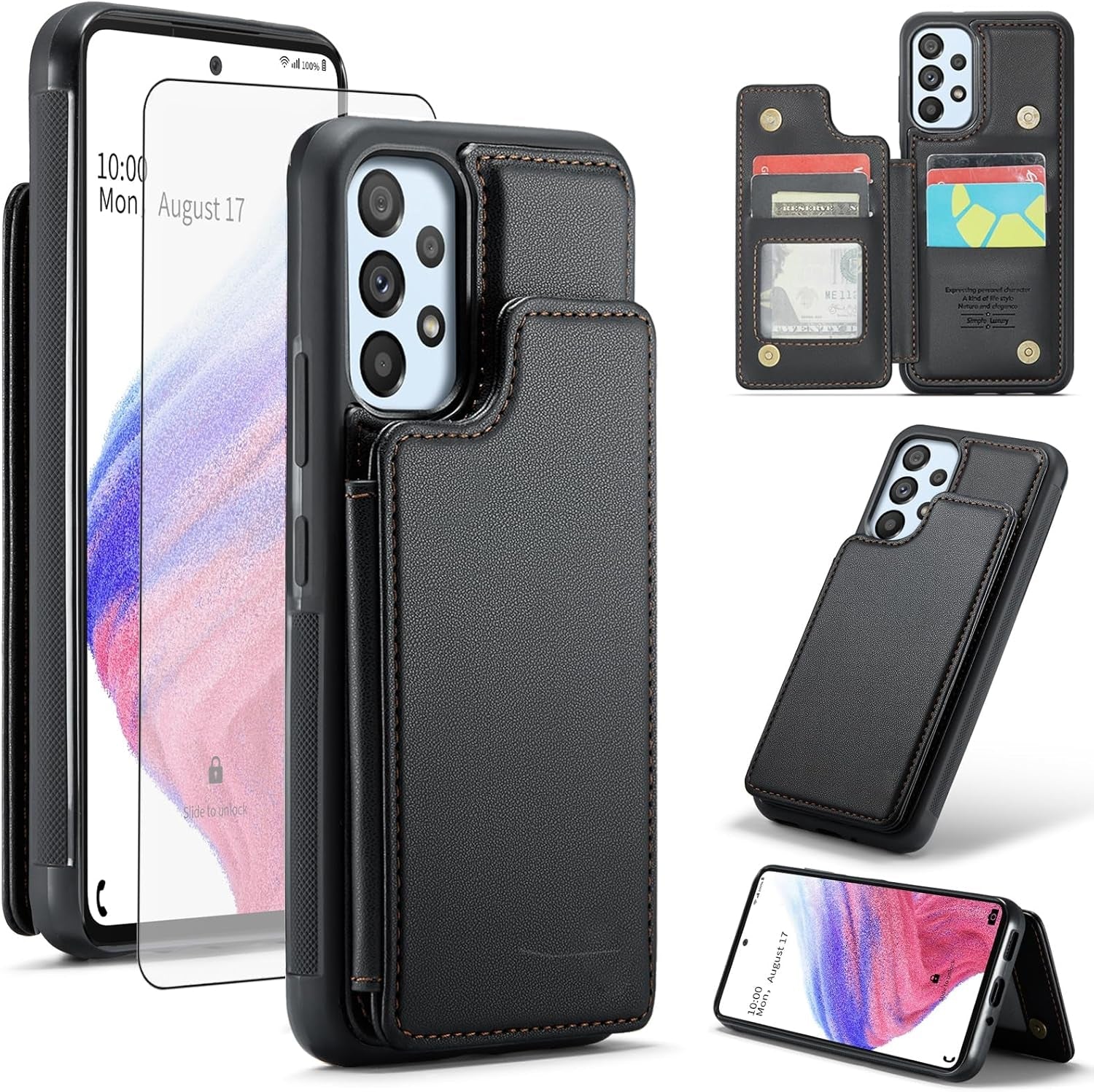 Asuwish Phone Case for Samsung Galaxy A53 5G Wallet Cover with Screen Protector and RFID Blocking PU Leather Credit Card Holder Stand Cell Accessories a 53 G5 53A SM A536U 6.5" 2022 Women Men Purple