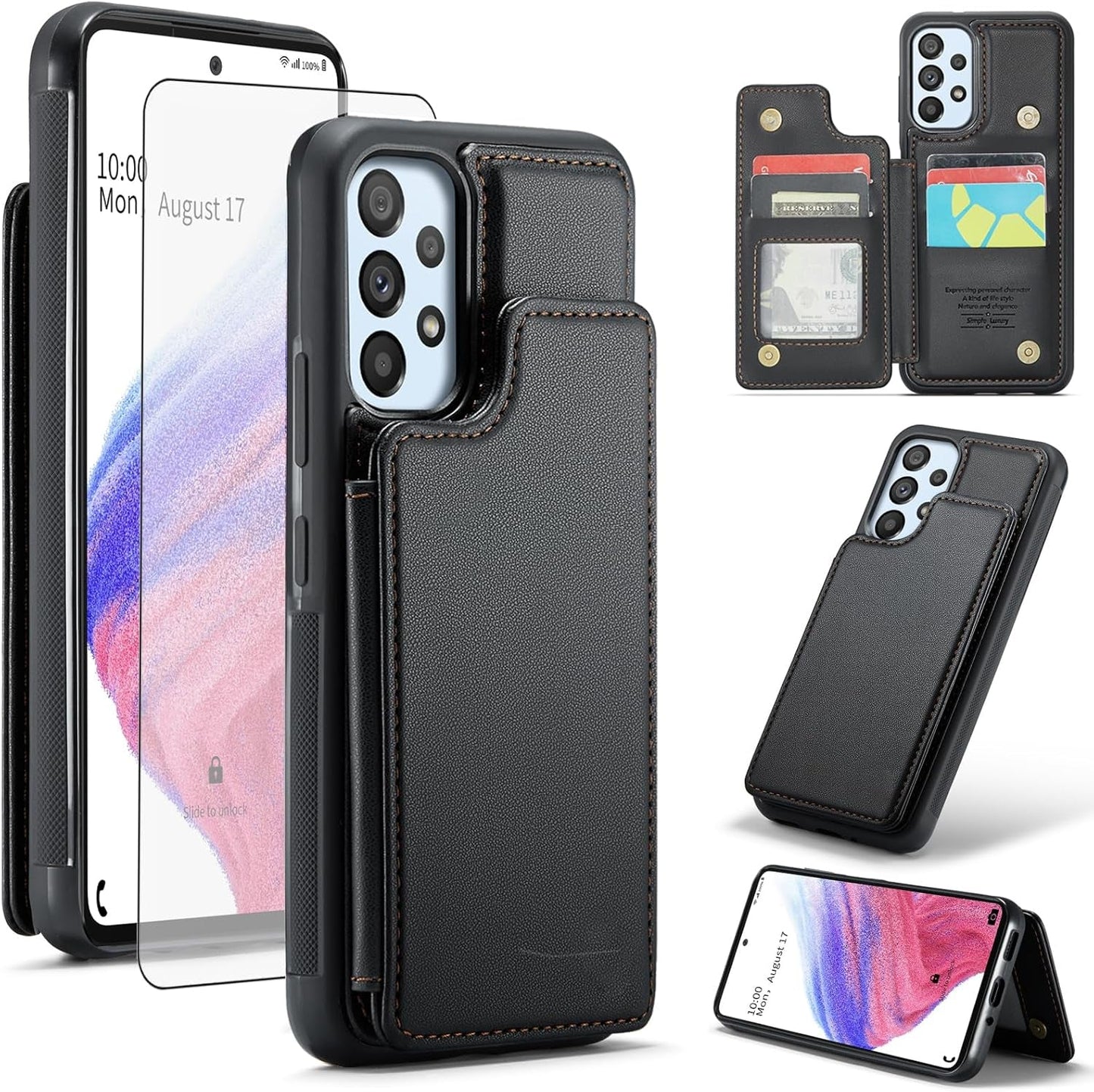 Asuwish Phone Case for Samsung Galaxy A53 5G Wallet Cover with Screen Protector and RFID Blocking PU Leather Credit Card Holder Stand Cell Accessories a 53 G5 53A SM A536U 6.5" 2022 Women Men Purple