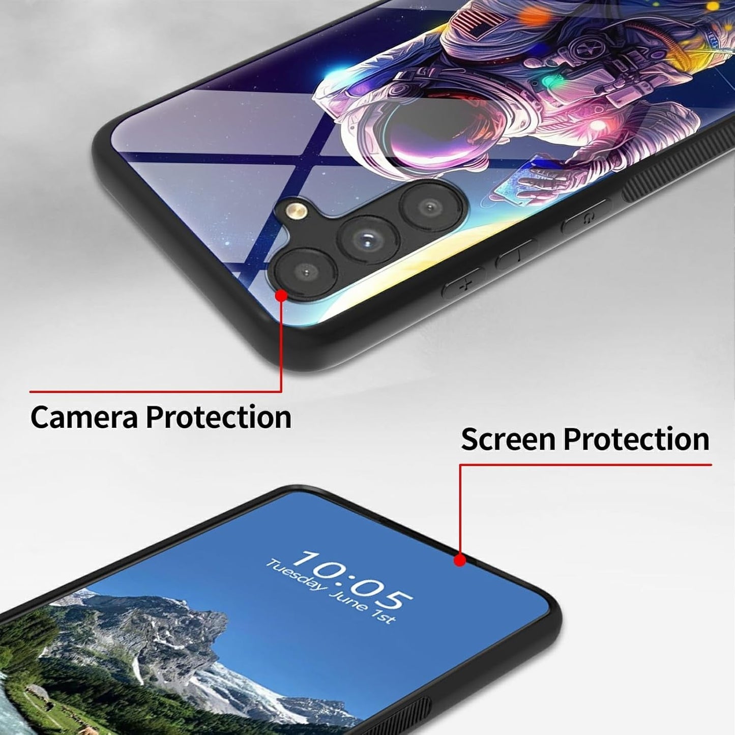 Case for Samsung Galaxy A14 5G,Galaxy A14 5G Case,Tempered Glass Back Cover Soft TPU Bumper Fashion Men Women Phone Case Shockproof Protective Cover for Samsung A14 5G,Astronaut