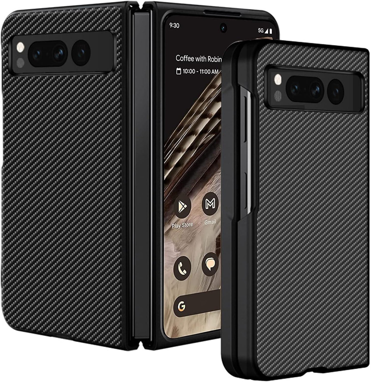 Miimall Compatible for Google Pixel Fold Case, PC + PU Carbon Fiber Pattern [Ultra-Thin Lightweight] [Anti-Fingerprint Heat Dissipation] Anti-Scratch Protector Bumper Case for Pixel Fold, 5G(Black)  Miimall Black  