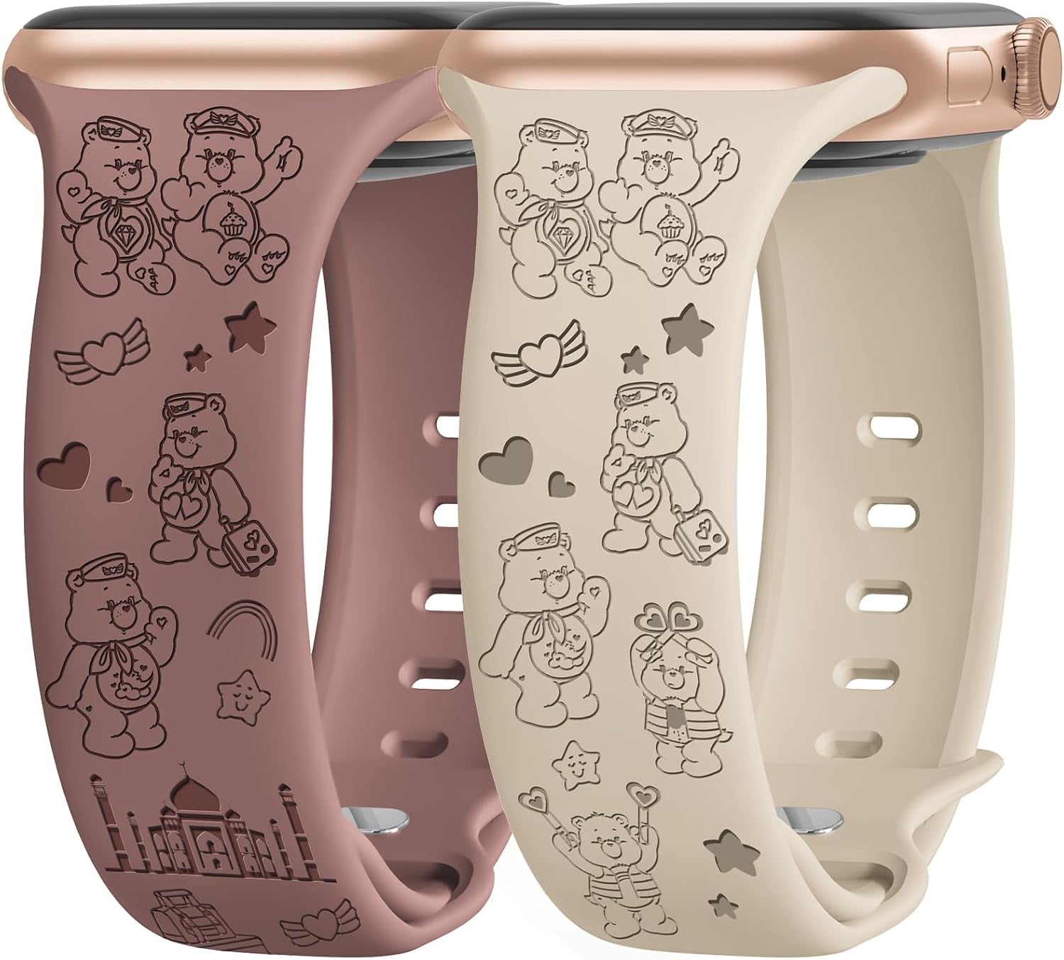 2 Packs Cute Engraved Bands Compatible with Apple Watch Bands 38Mm 40Mm 41Mm 44Mm 45Mm 42Mm 49Mm, Women Designer Soft Silicone Replacement Strap for Iwatch Series SE 9 8 7 6 5 4 3 2 1 Ultra