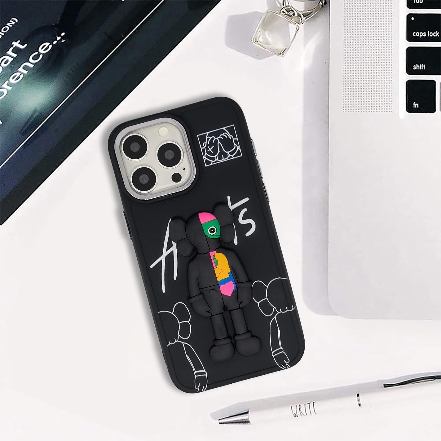 DOWINTIGER Compatible with Iphone 15 Pro Max Case Street Fashion Designer for Boys Men Kids Teen, Cool Anime 3D Cartoon Shockproof TPU Protection Cover Black  DOWINTIGER   