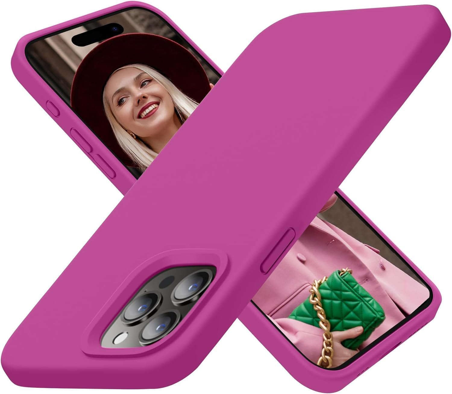 Cordking Designed for Iphone 15 Pro Case, Silicone Ultra Slim Shockproof Protective Phone Case with [Soft Anti-Scratch Microfiber Lining], 6.1 Inch, Alpine Green  Cordking Shocking Pink  