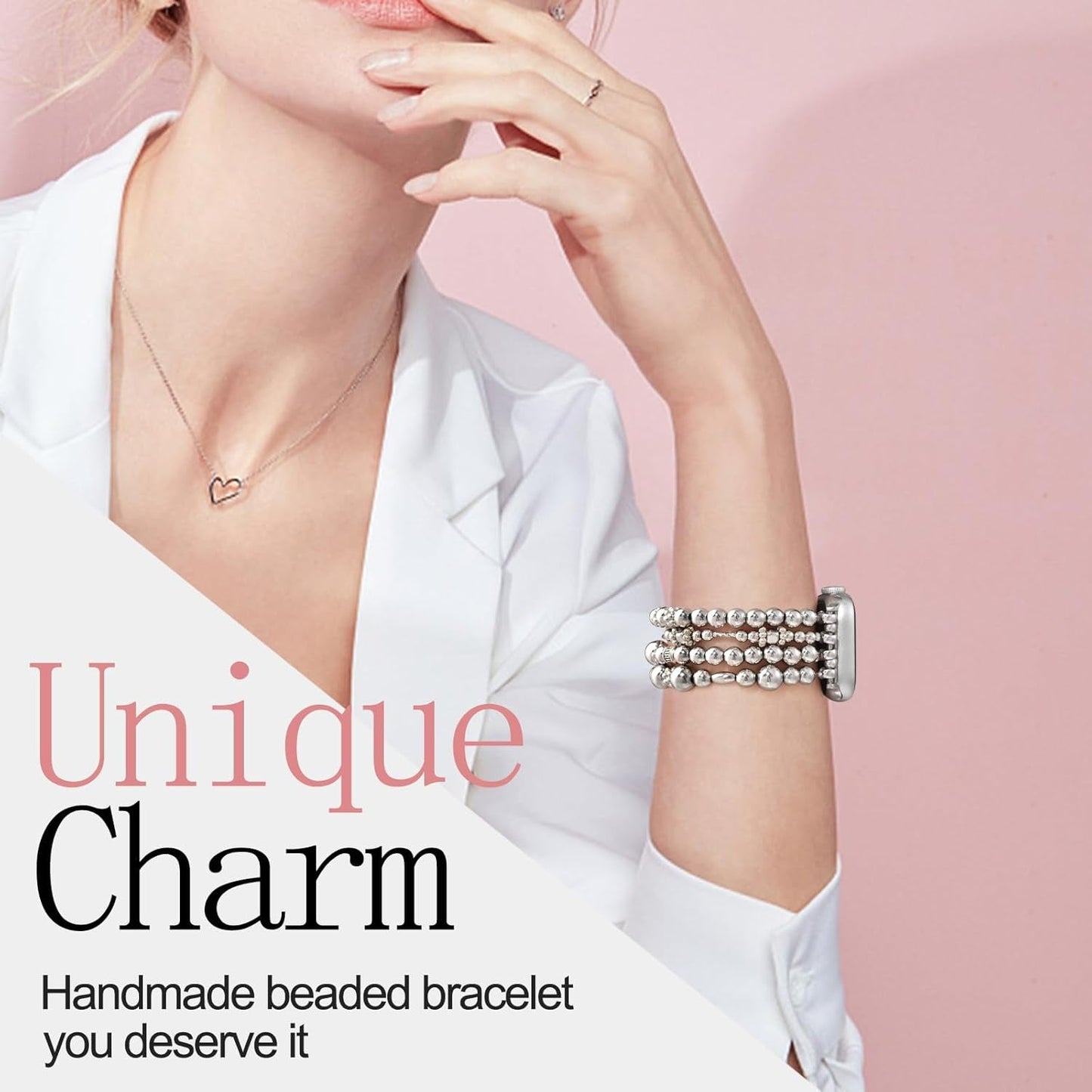 Beaded Bracelet Compatible for Apple Watch Band 40Mm/38Mm/41Mm 42Mm/44Mm/45Mm Series 9 8 7 SE Series 6/5/4Women,Fashion Elastic Beads Stretch Strap Replacement for Iwatch Bands Series 3/2/1