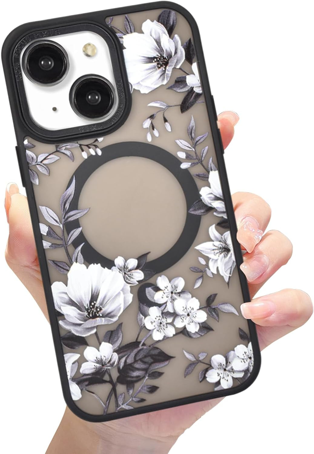 Eiyikof Compatible with Iphone 15 Pro Magnetic Matte Translucent Case [Luxury Shockproof Magsafe Case] [Cute Flower Pattern Hard Back Cover] Iphone 15 Pro Case for Women Girls-Purple Floral  Eiyikof Black Iphone 13 