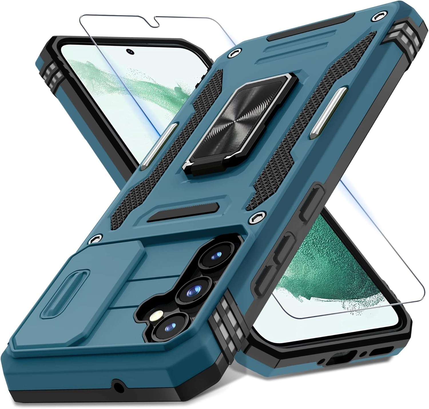 For Samsung Galaxy A54 5G Case with Slide Camera Cover+Screen Protector(1 Pack),[Full Camera Protection] [Magnetic Rotated Kickstand] Military Grade Shockproof Heavy Duty Protective Cover-Navy Blue