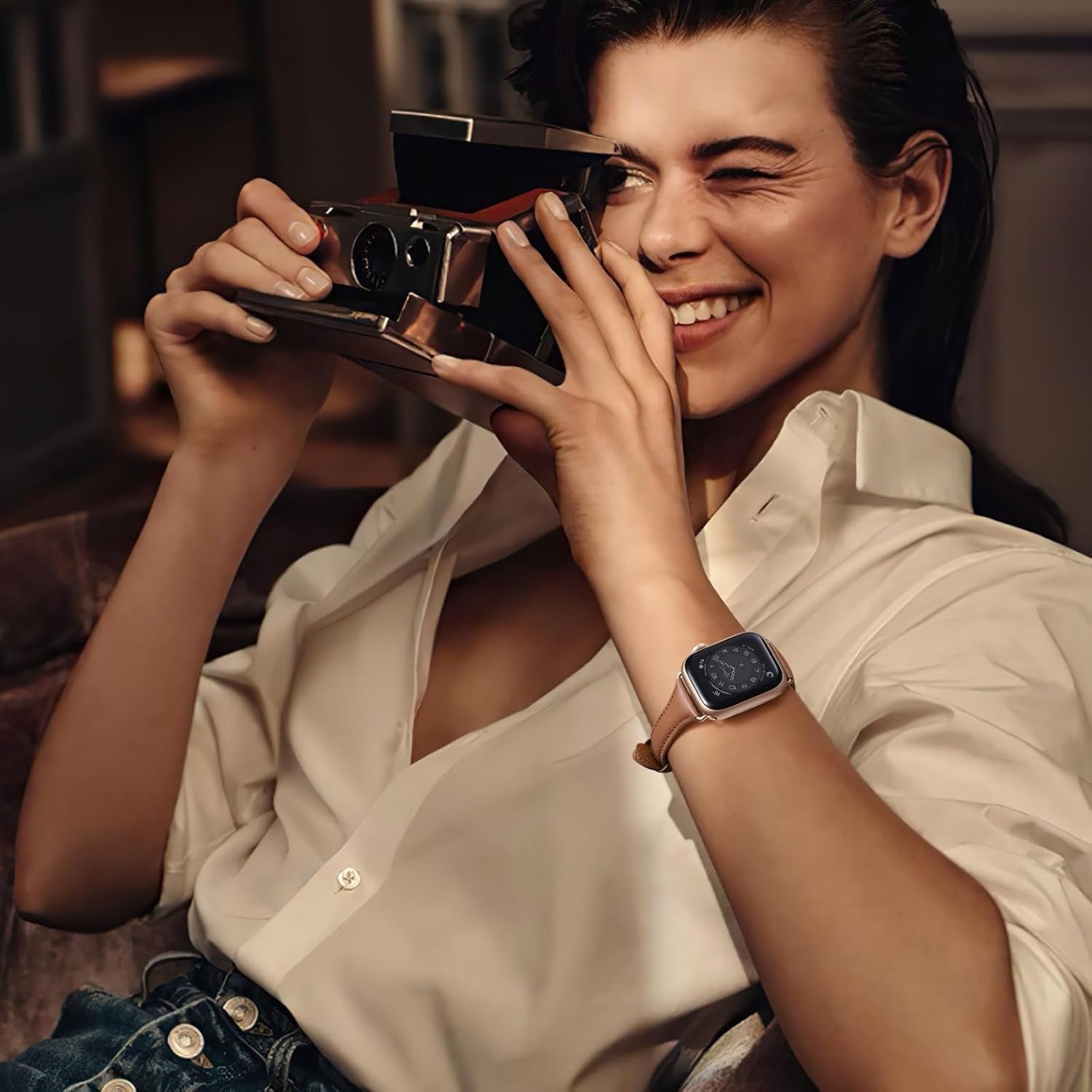 Daqin Slim Leather Band Compatible with Apple Watch Bands for Women 40Mm 38Mm 41Mm 42Mm 44Mm 45Mm 49Mm, Top Grain Genuine Leather Strap Thin Wristband for Iwatch Bands for Women Series 9 8 7 6 5 4 3 2 1 SE Ultra 2