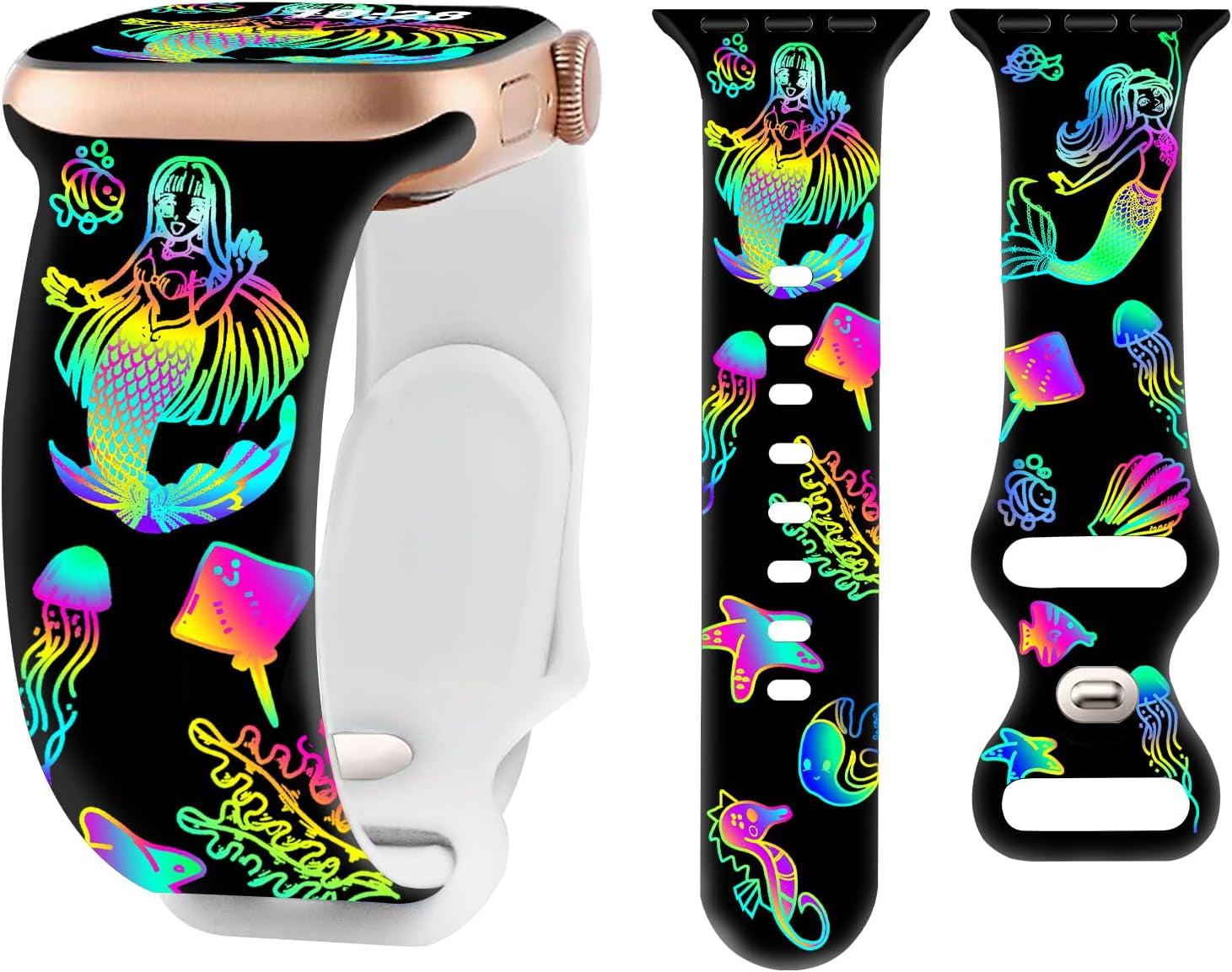 Brigtlaiff Compatible with Apple Watch Bands 38Mm 40Mm 41Mm 42Mm 44Mm 45Mm 49Mm for Women Men, Silicone Sport Floral Print Fadeless Strap for Iwatch Bands Series 9/8/7/6/5/4/3/2/1/Se/Ultra