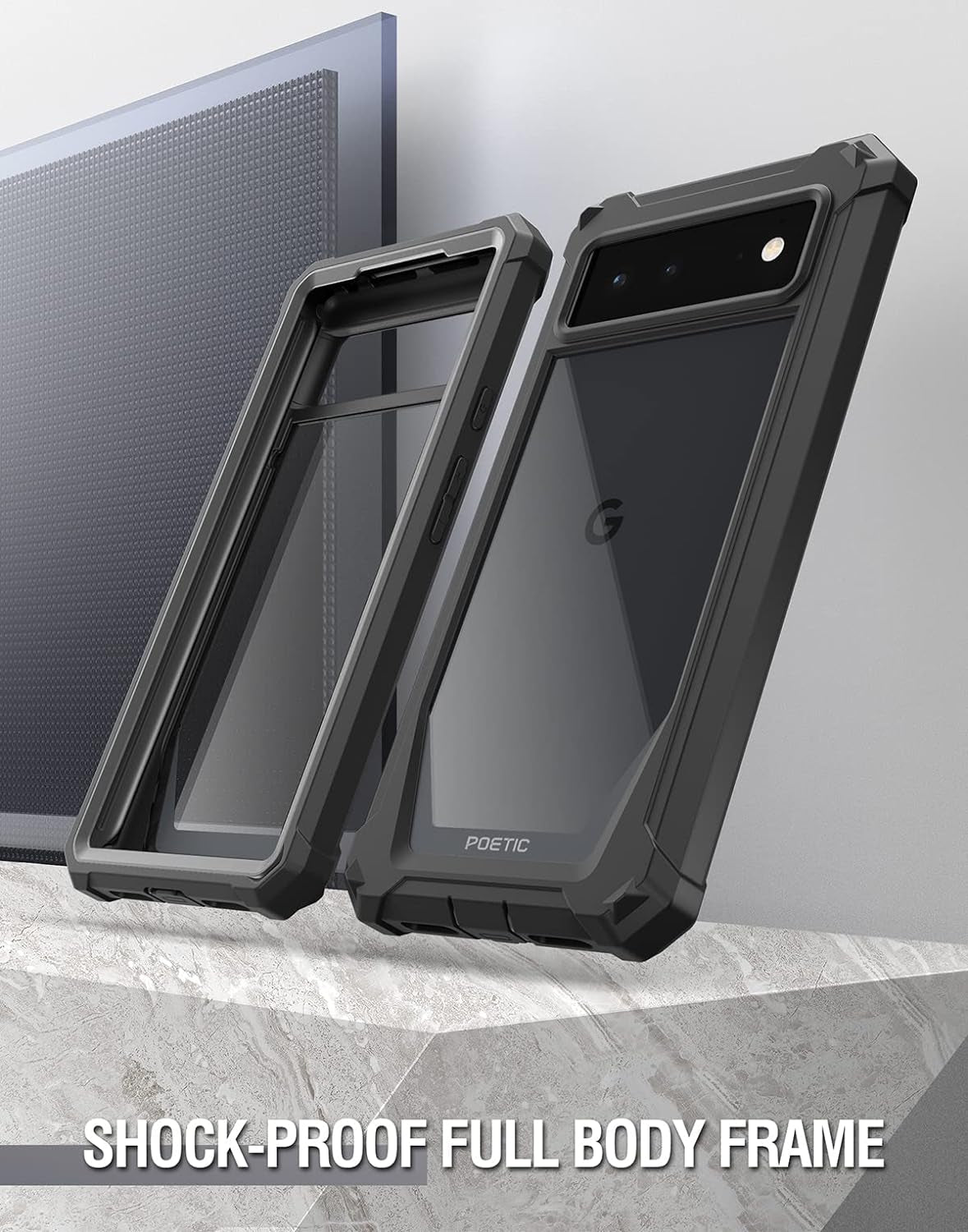 Poetic Guardian Series Case [Mil-Grade Drop Tested] Designed for Google Pixel 6 5G, Built-In Screen Protector Work with Fingerprint ID, Full Body Hybrid Shockproof Rugged Cover Case, Black/Clear  Poetic   