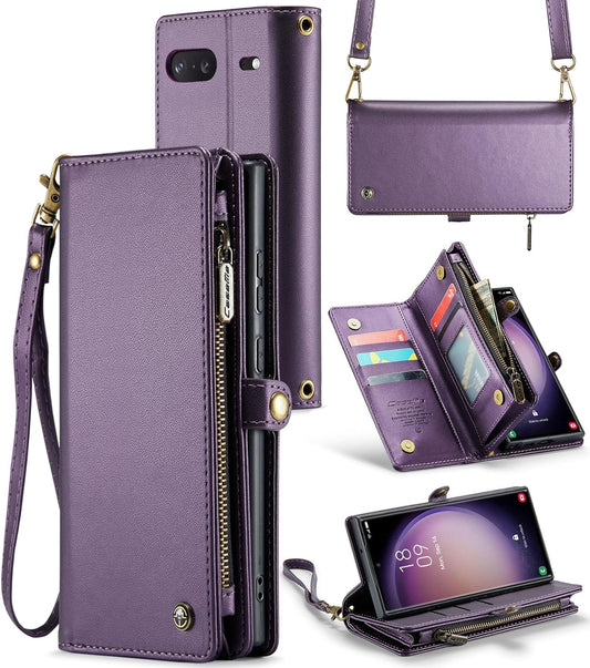 ASAPDOS Google Pixel 7 5G Case Wallet,Retro PU Leather Strap Wristlet Flip Case with Magnetic Closure,[Rfid Blocking] Card Holder and Kickstand for Men Women Purple  haisi Purple  