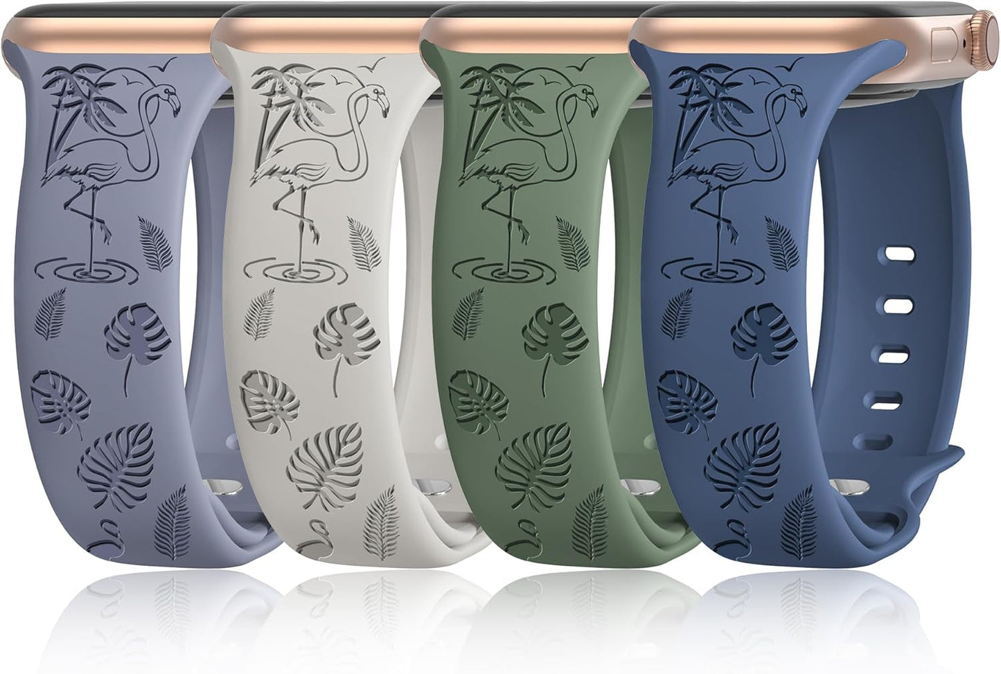 4 Pack Cartoon Engraved Bands Compatible with Apple Watch Band 40Mm 41Mm 38Mm 42Mm 44Mm 45Mm 49Mm Women,Soft Silicone Cute Designer Strap for Iwatch Bands Series SE 8 6 5 4 3 2 1 Ultra