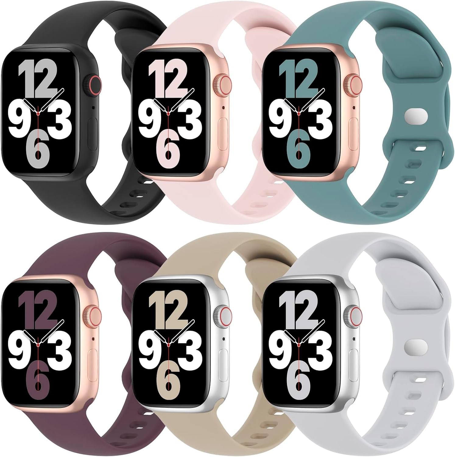 6 Pack Silicone Bands Compatible with Apple Watch Band 38Mm 40Mm 41Mm 42Mm 44Mm 45Mm 49Mm, Soft Sport Waterproof Strap Replacement Wristband for Iwatch Ultra Series 9 8 SE 7 6 5 4 3 2 1 Women Men