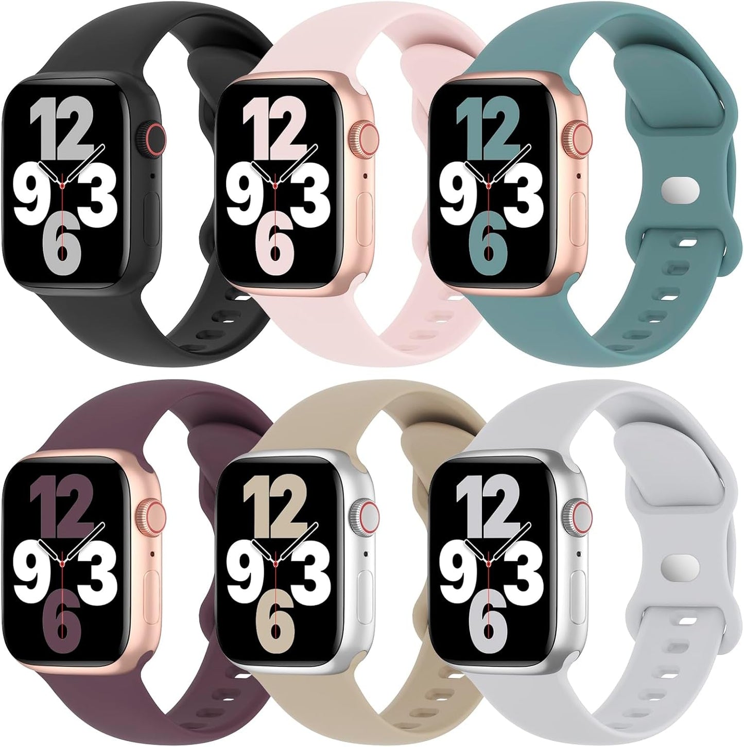 6 Pack Silicone Bands Compatible with Apple Watch Band 38Mm 40Mm 41Mm 42Mm 44Mm 45Mm 49Mm, Soft Sport Waterproof Strap Replacement Wristband for Iwatch Ultra Series 9 8 SE 7 6 5 4 3 2 1 Women Men