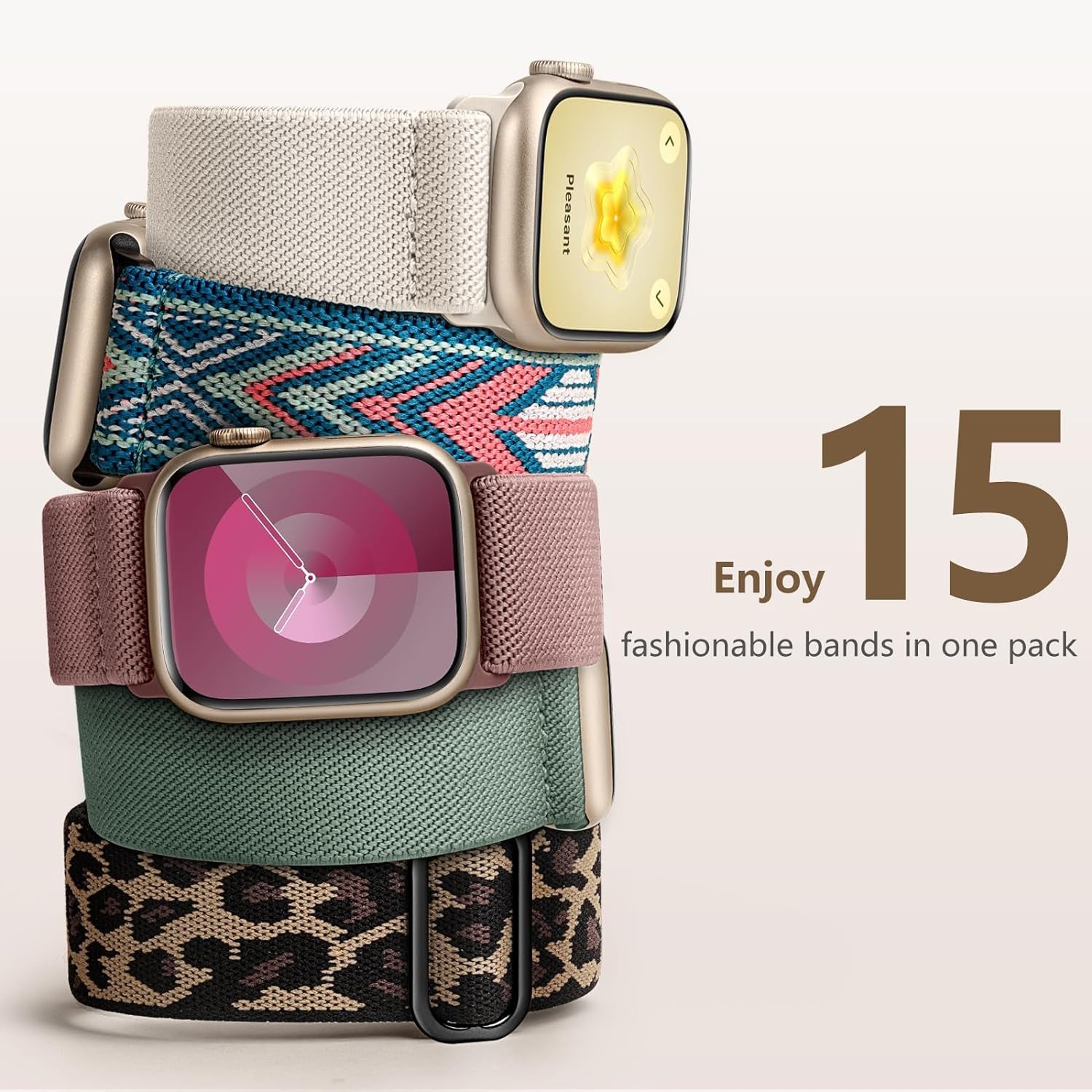 Easuny 15 Pack Stretchy Solo Loop Compatible for Apple Watch Band 38Mm 40Mm 41Mm 42Mm 44Mm 45Mm 49Mm Women Men, Soft Nylon Adjustable Elastic Braided Strap for Iwatch SE Ultra Series 9 8 7 6 5 4 3 2 1