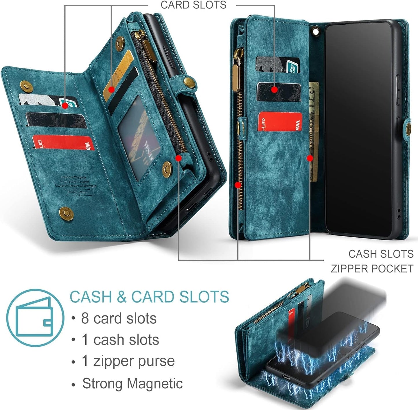 Asuwish Phone Case for Samsung Galaxy A53 5G 2022 Zipper Wallet Detachable Cover with Tempered Glass Screen Protector and Flip Card Holder Cell Accessories Gaxaly A53 G5 Galaxies 53A SM A536U Men Blue