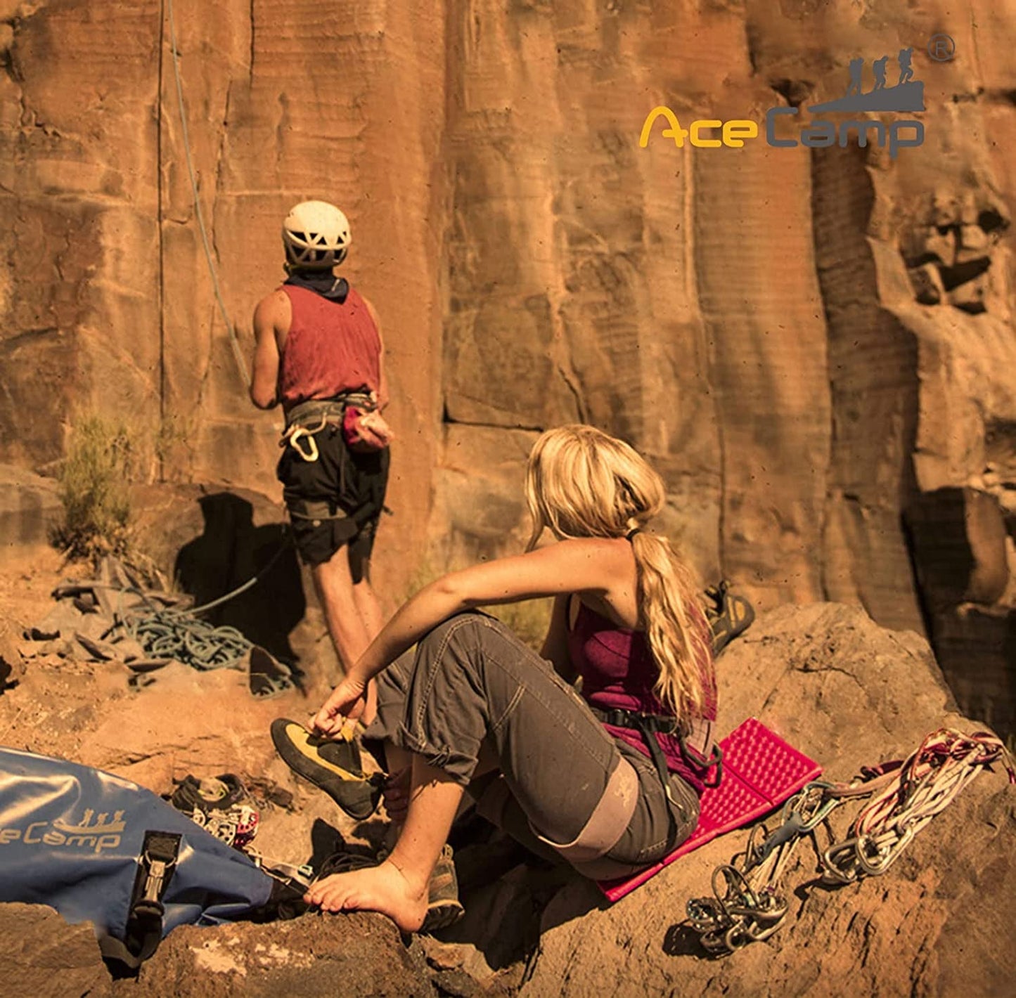 Acecamp 3940 Portable Lightweight Mini Waterproof Folding Mat, Foam Sitting Pad for Outdoor Activities, Foldable Kneeling and Seat Cushion for Comfort, Red