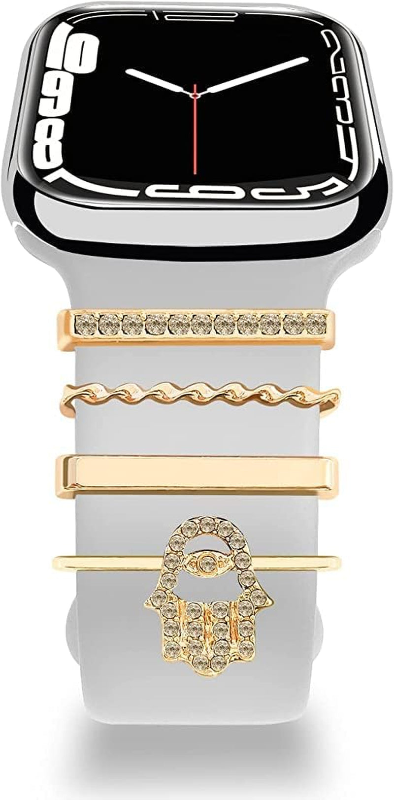 Decorative Rings Loops Compatible with Apple Watch Silicone Bands Metal Diamond Charms 45Mm 44Mm 42Mm 41Mm 40Mm 38Mm Iwatch Series 8 7 6 5 4 3 2 1 Accessories, Eye on Hand, Adjustable