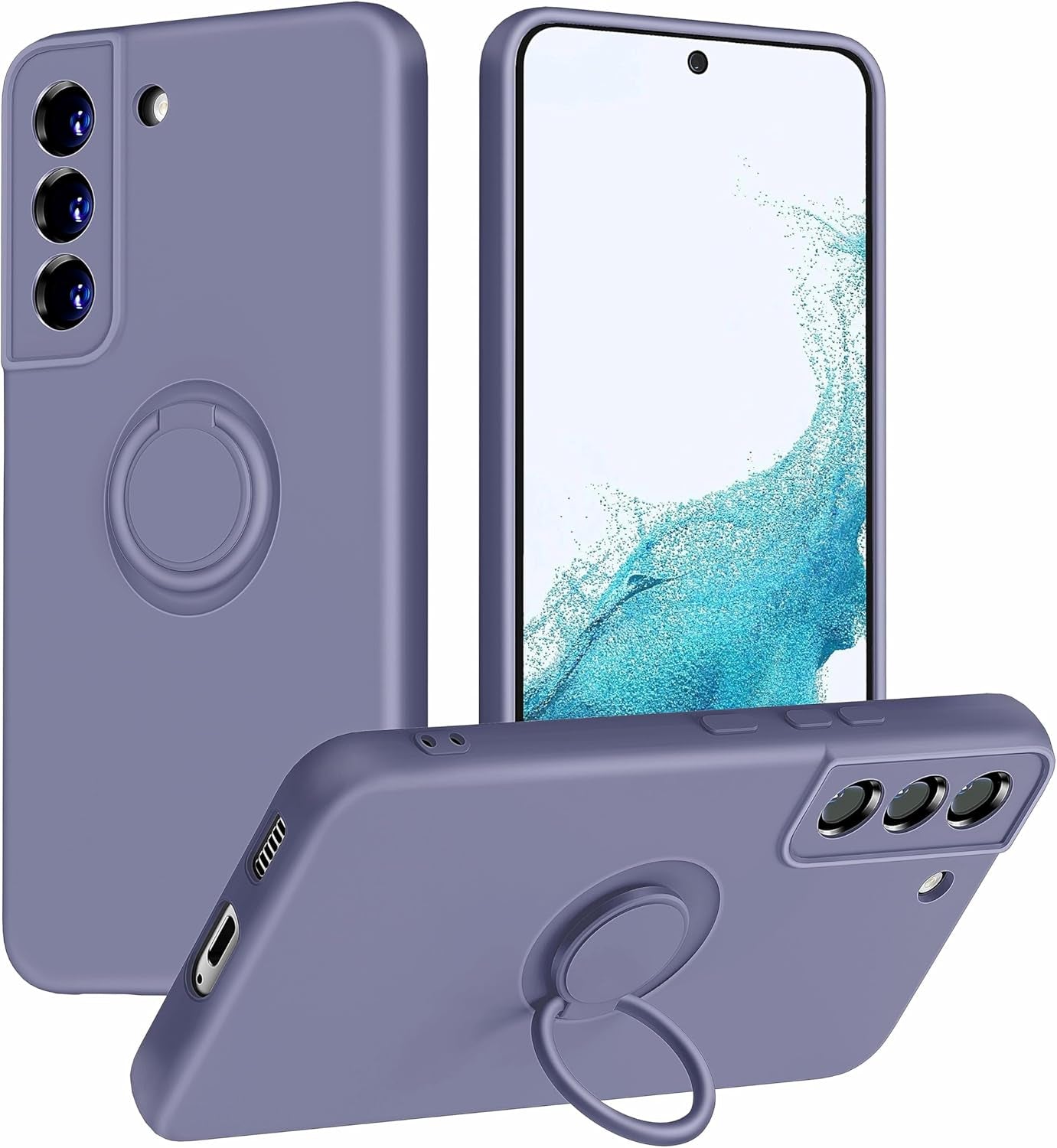 Dssairo for Samsung Galaxy S22 plus Phone Case, Ring Stand [360° Rotatable Ring Holder Magnetic Kickstand], with Full Camera Cover Protection, Silicone Slim Protective 5G Phone Case (Alpine Green)