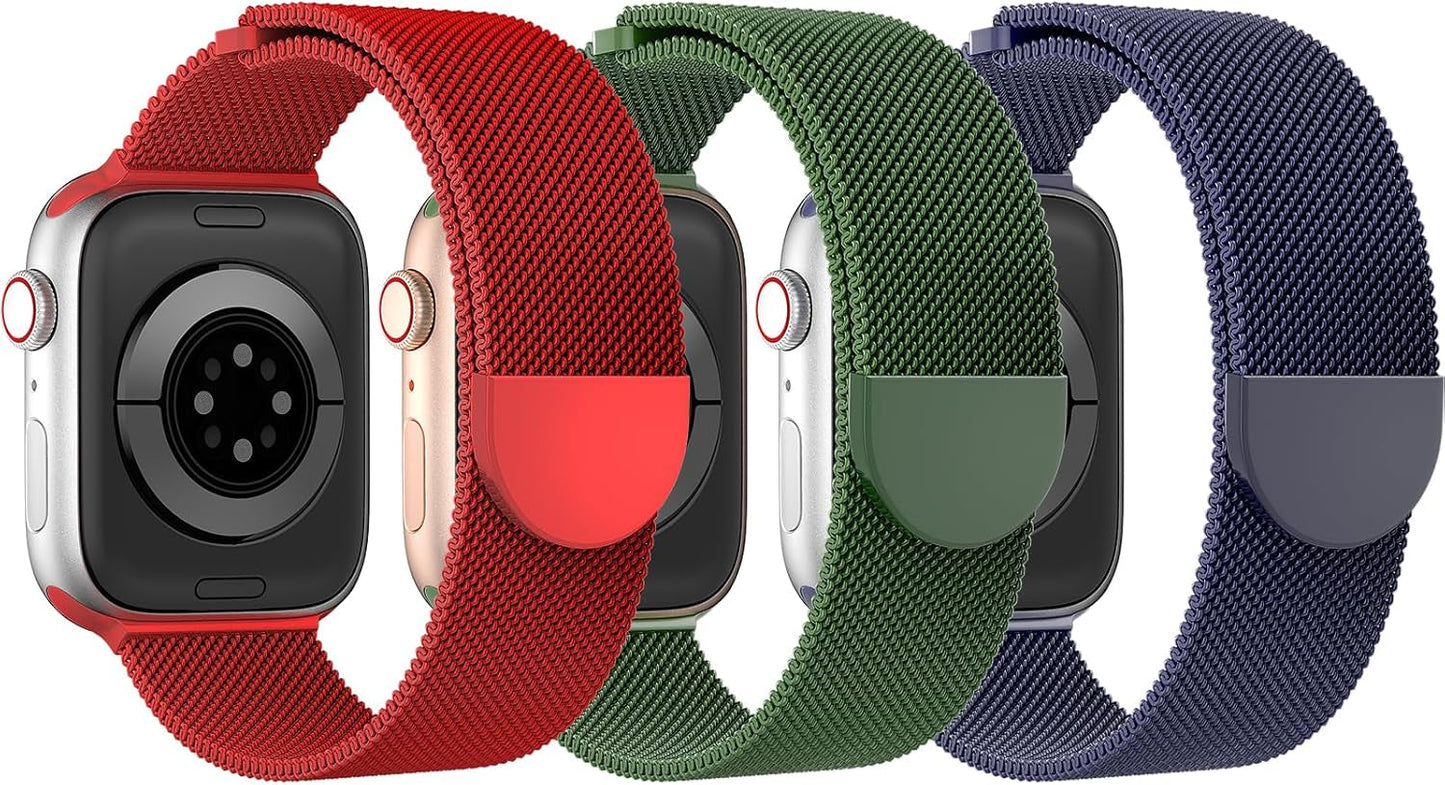DYKEISS 3 Pack Metal Magnetic Compatible with Apple Watch Band 38Mm 42Mm 40Mm 44Mm 41Mm 45Mm 49Mm, Stainless Steel Mesh Loop Clasp Strap for Iwatch Bands Ultra Series 9 8 SE 7 6 5 4 3 2 1 Women Men