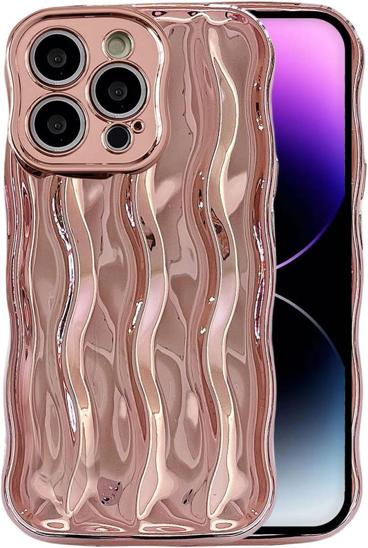 IAIYOXI Iphone 14 Pro Max Case - Wavy Edge Water Ripple Pattern Design, Cute Wave Curly Frame Shape, Soft Flexible TPU Shockproof Full-Body Protective Cover for Women Girls - Shiny Pink  IAIYOXI   