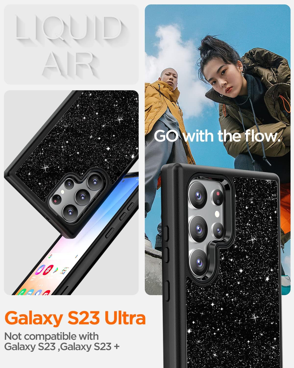 Aicase for Samsung Galaxy S23 Ultra Case 5G,Bling Shiny Glitter Girly Heavy Duty Drop Protection Shockproof 3-Layer Military Protective Phone Case for Samsung S23 Ultra 6.8" 2023