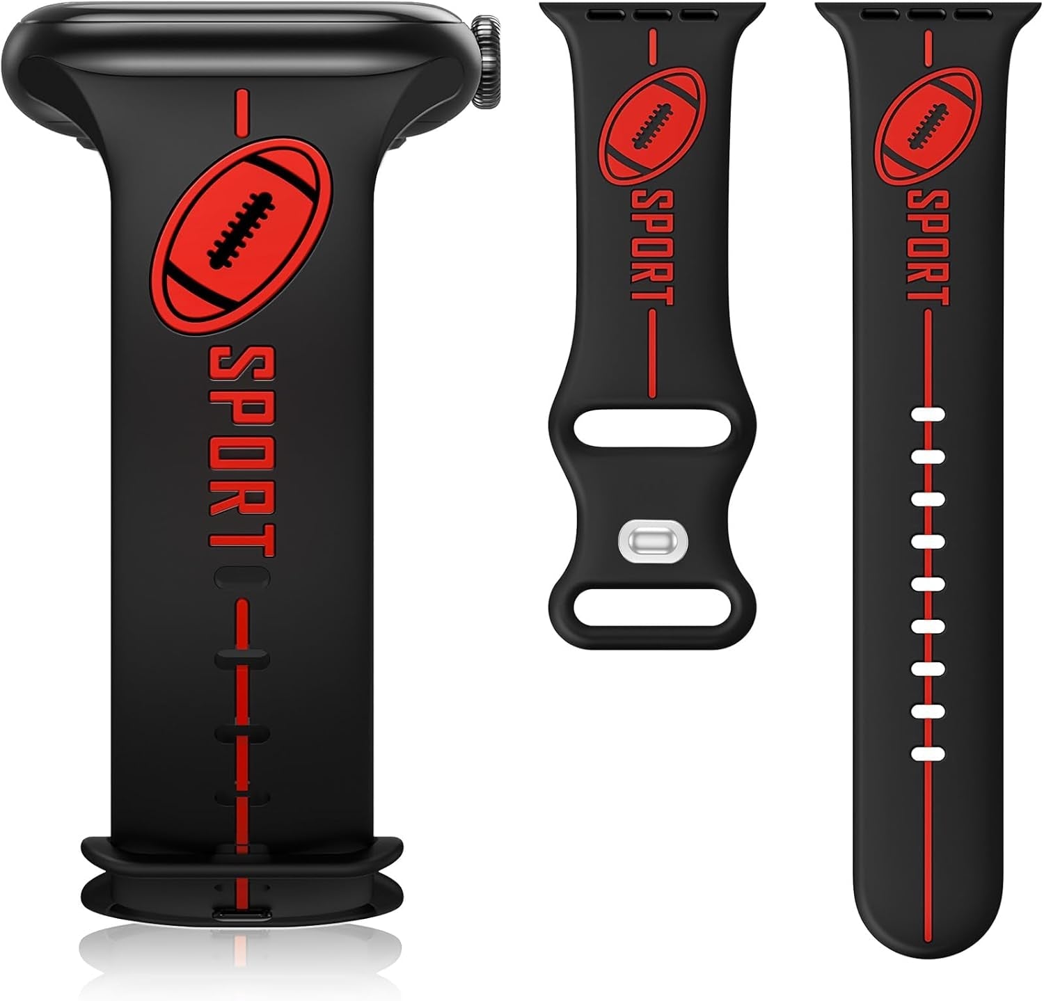 Designer Band for Apple Watch Band 38Mm 40Mm 41Mm 42Mm 44Mm 45Mm 49Mm Women Men,Silicone Waterproof Football Sport Strap for Iwatch Series 9 Ultra 8 7 6 5 4 3 2 1 SE Replacement Wristbands Grey Green