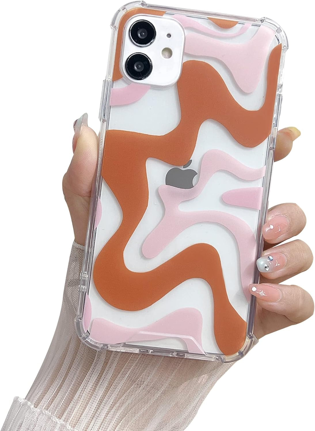 Ginkgonut Compatible with Iphone 14 Pro Case, Fashion Simple Cute Wavy Pattern Case for Women Girls Soft Tpu+Hard PC Protection Case for Iphone 14 Pro-Blue  Ginkgonut Brown Iphone 11 