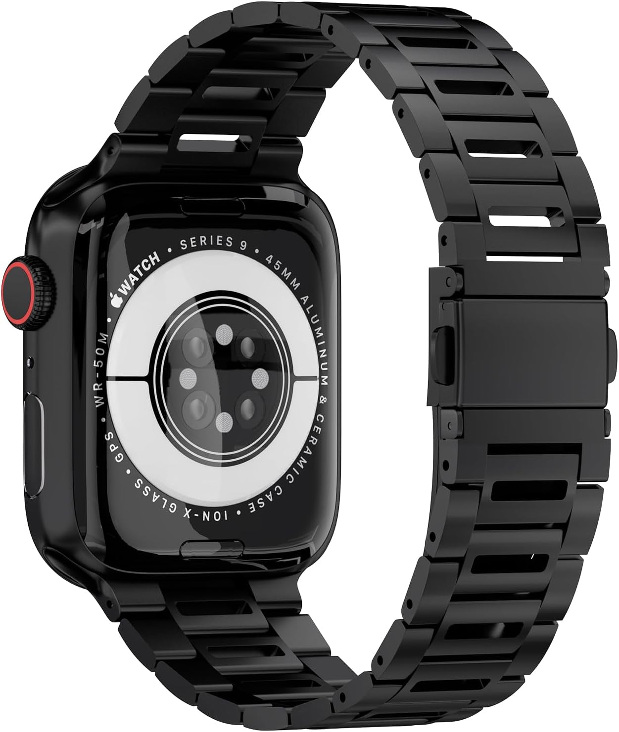 Finestone Metal Band for Apple Watch - Stainless Steel Apple Watch Band Compatible with Apple Watch 41Mm 40Mm 38Mm - Slim Hollow-Out Design Strap for Iwatch Series 9/8/7/6/5/4/3/2/1 SE Women Men Black